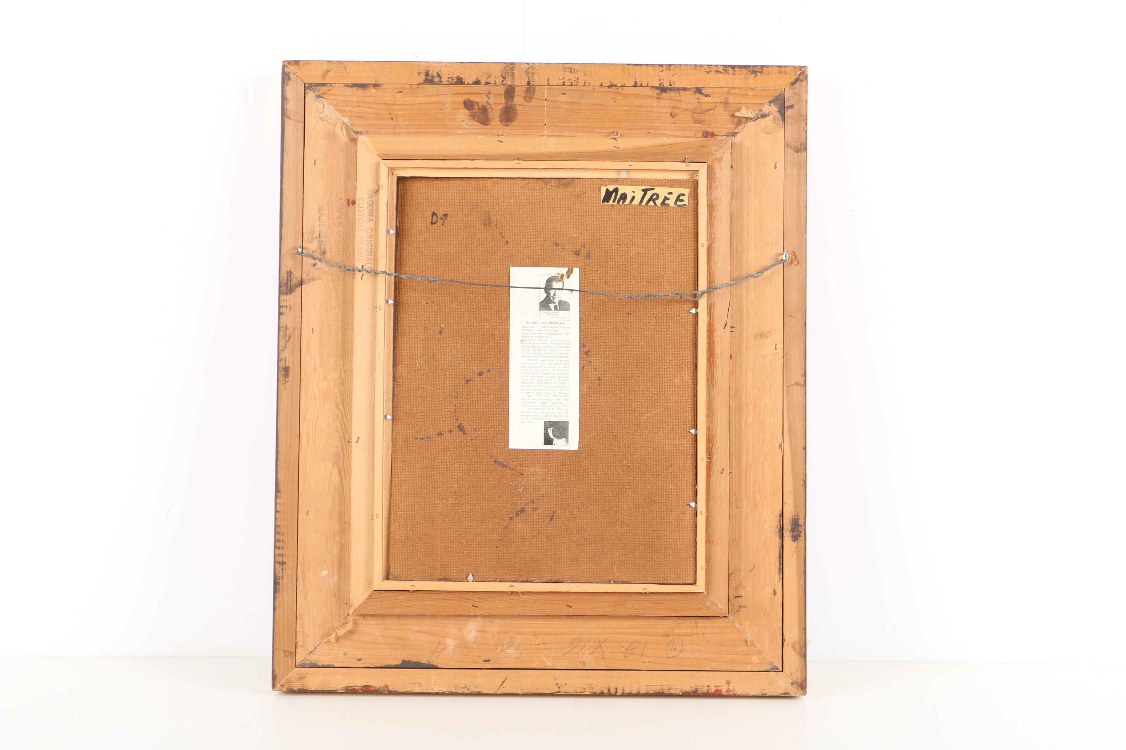 Maitree Juntaroopamai 1979 Oil Painting on Tobacco Leaves