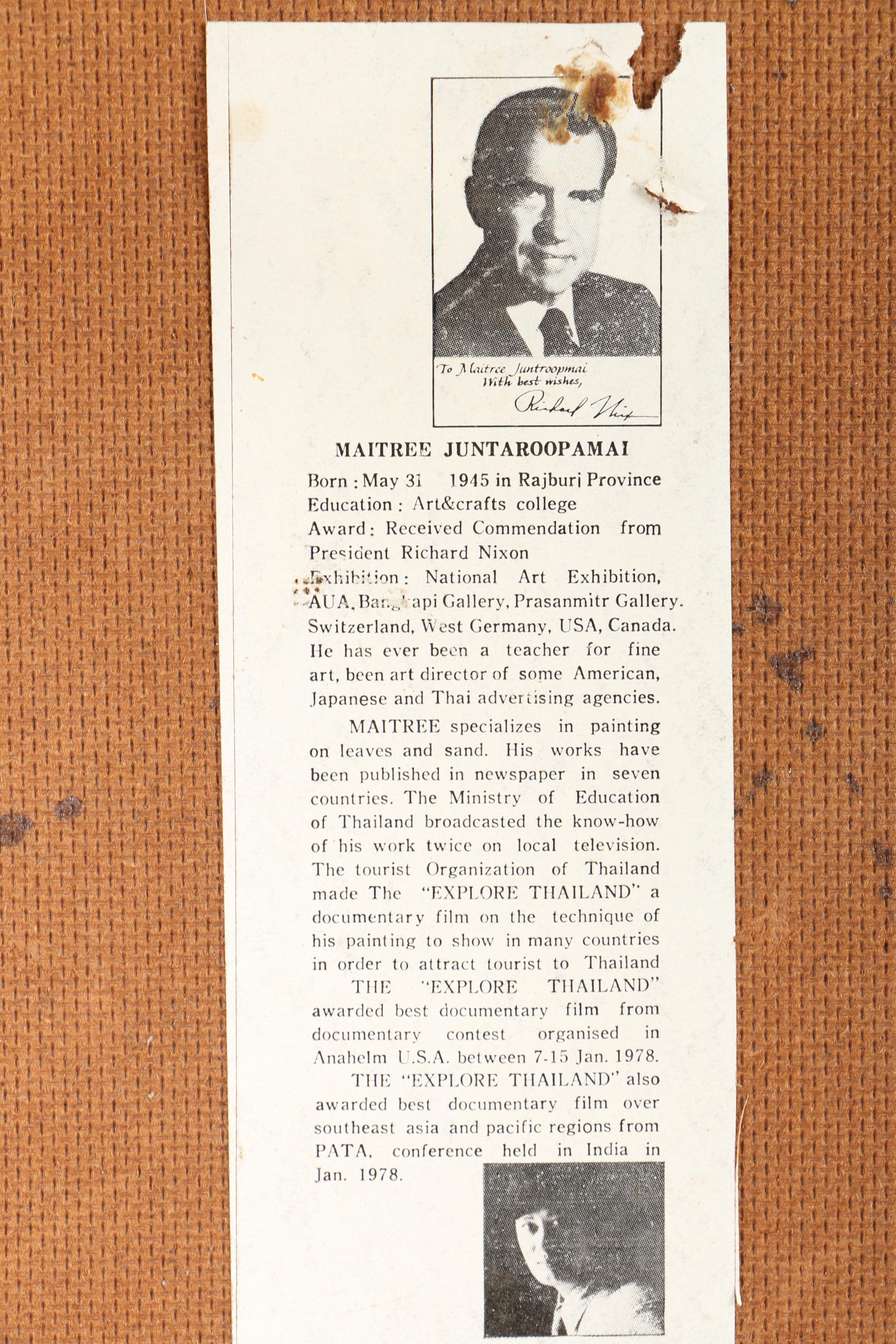 Maitree Juntaroopamai 1979 Oil Painting on Tobacco Leaves