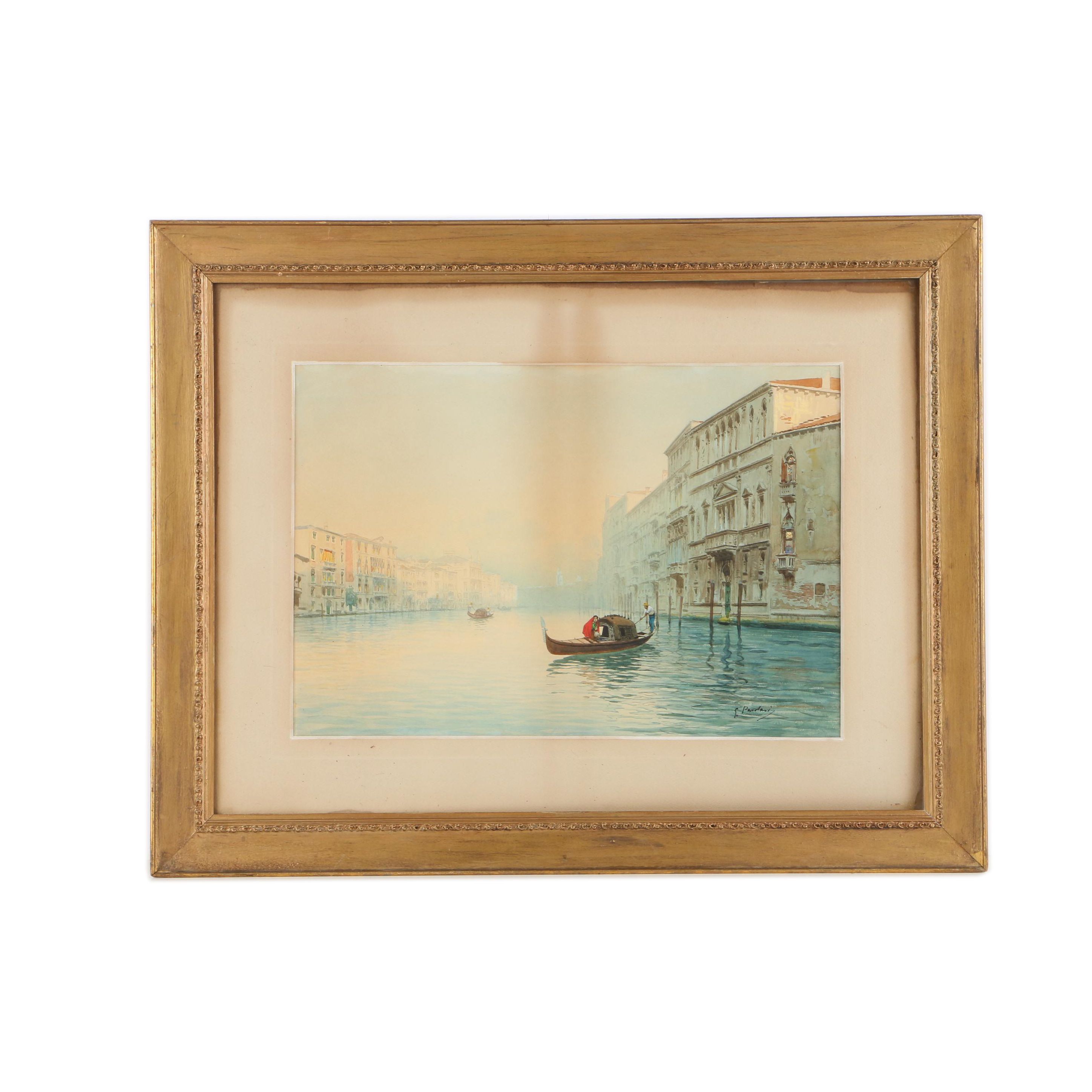 G. Parolari Watercolor Painting of a Venetian Canal