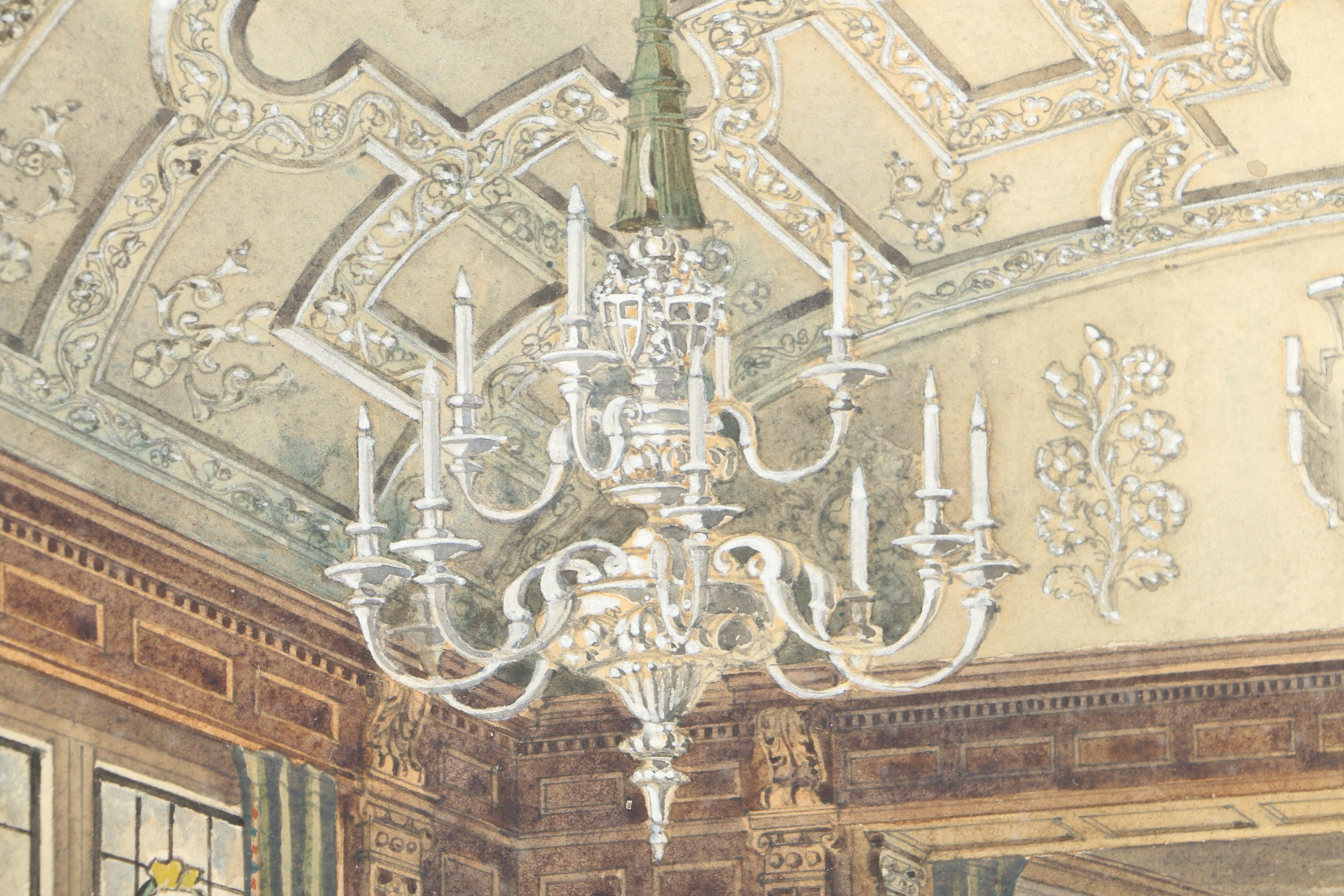 Fay Elizabeth Davis Watercolor Painting on Paper of Lavish Interior Scene