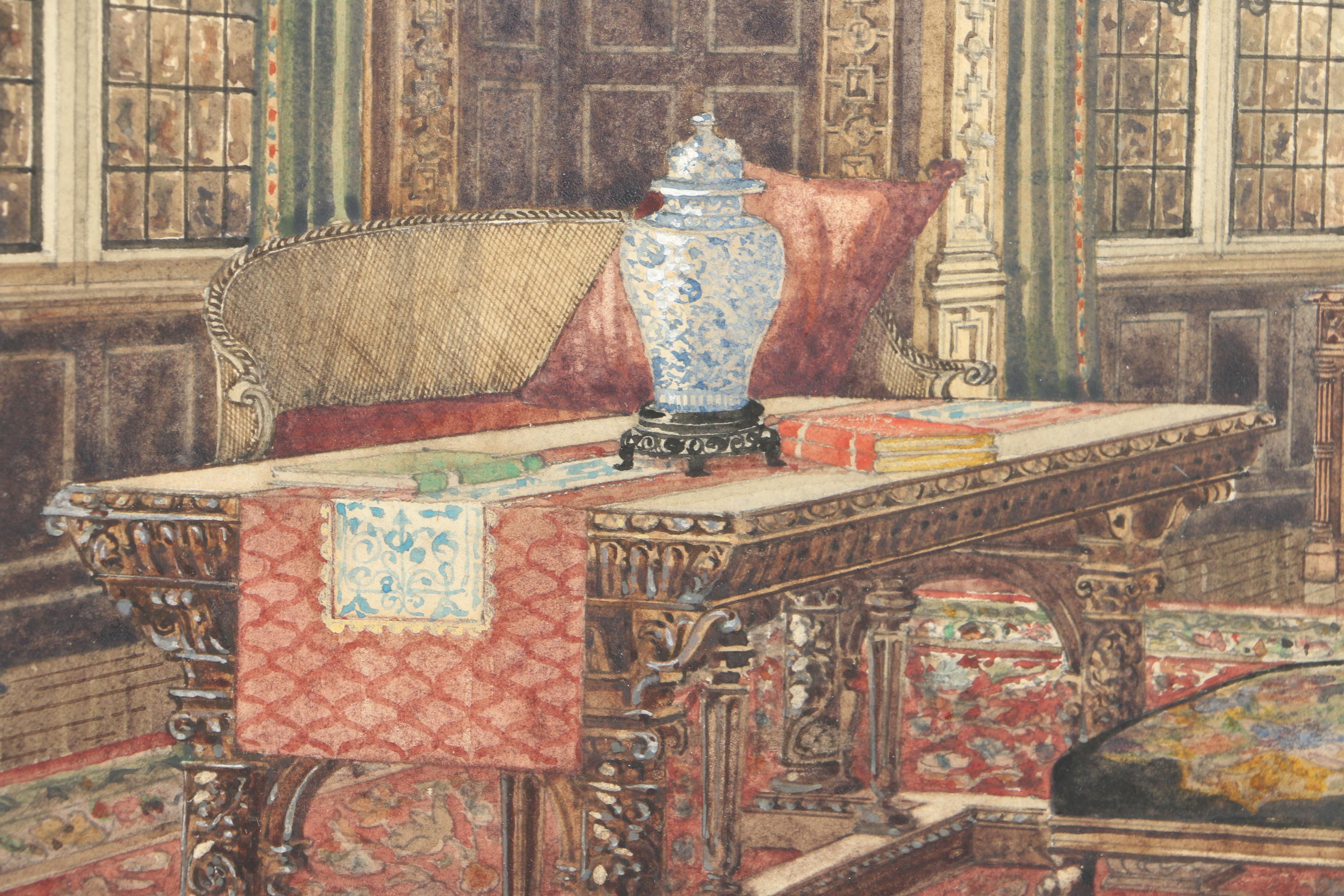 Fay Elizabeth Davis Watercolor Painting on Paper of Lavish Interior Scene