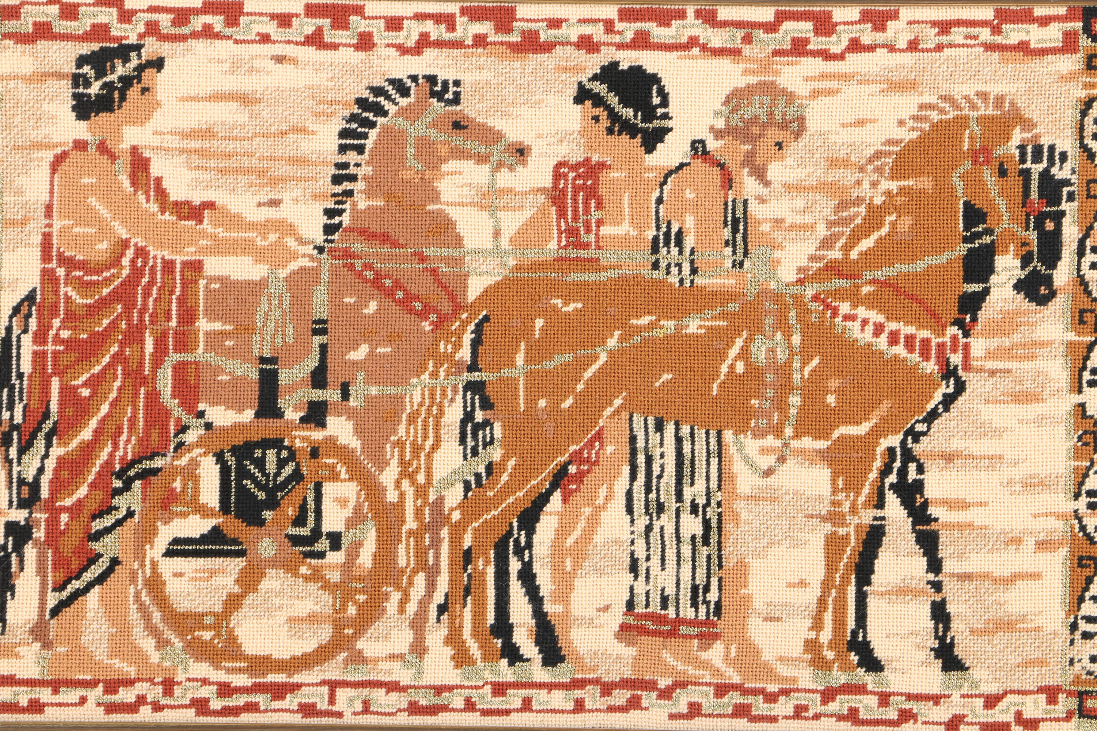 Needlepoint of Greco-Roman Style Chariot, Figures, and Horses