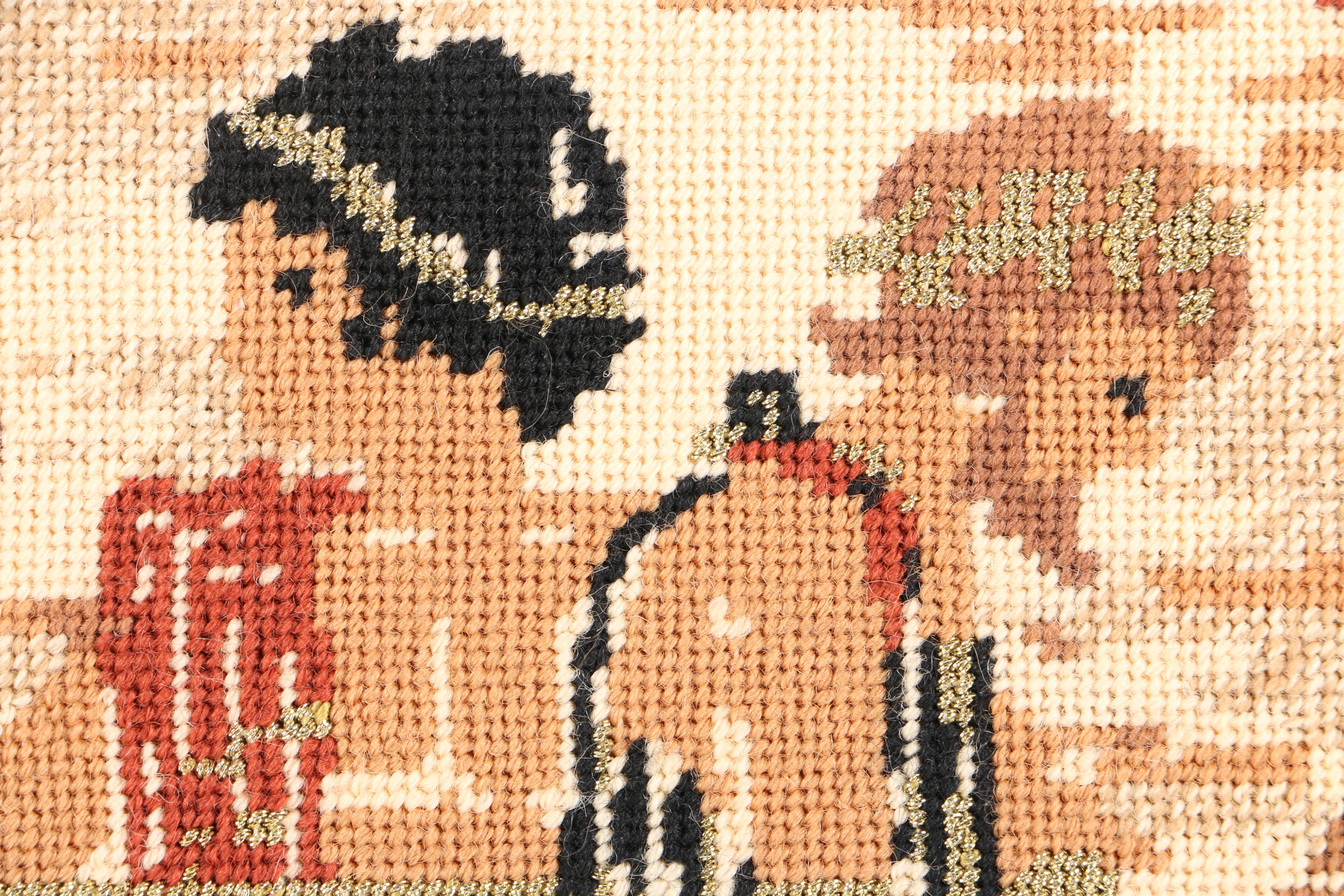 Needlepoint of Greco-Roman Style Chariot, Figures, and Horses