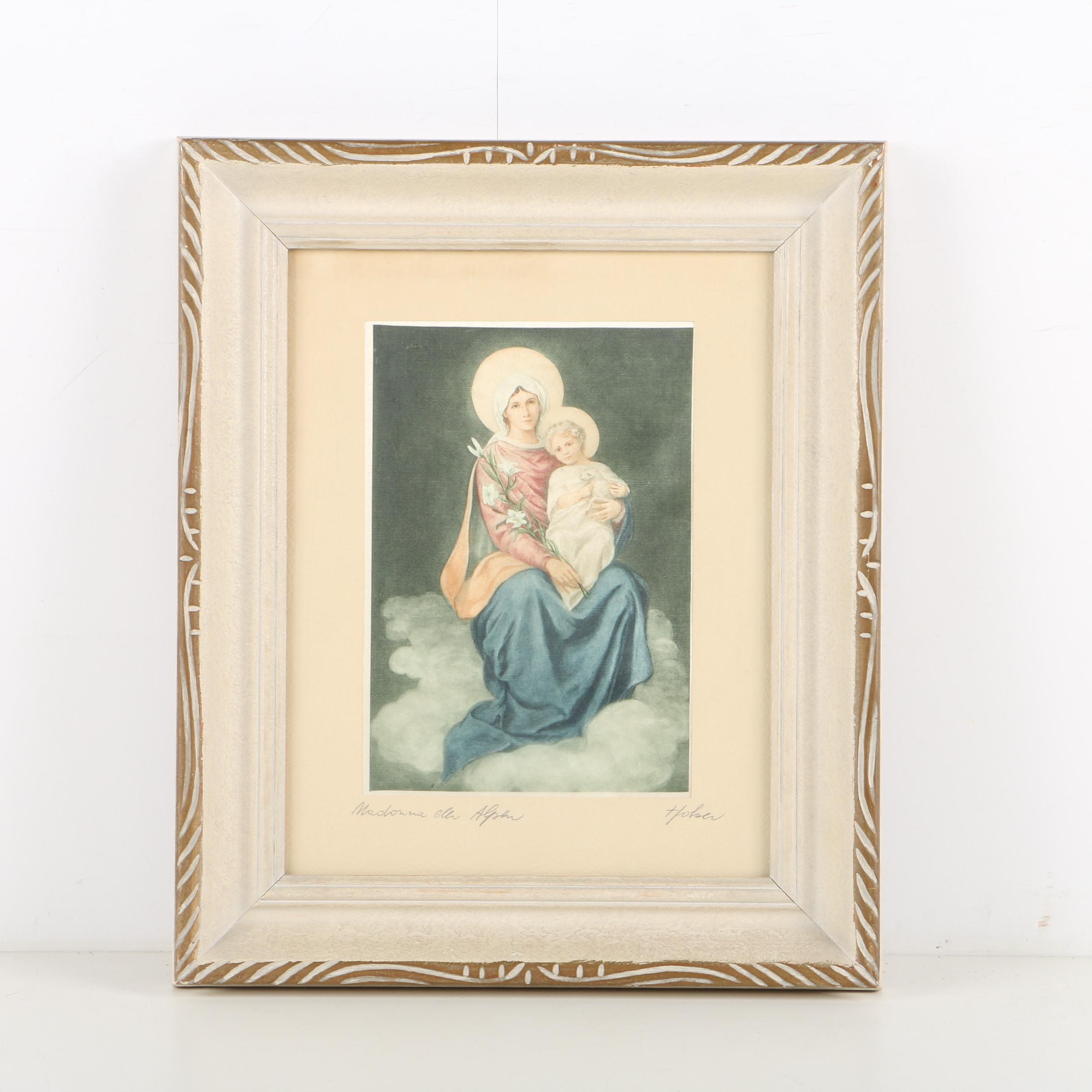 Signed Watercolor on Fabric "Madonna Ella Alpha"