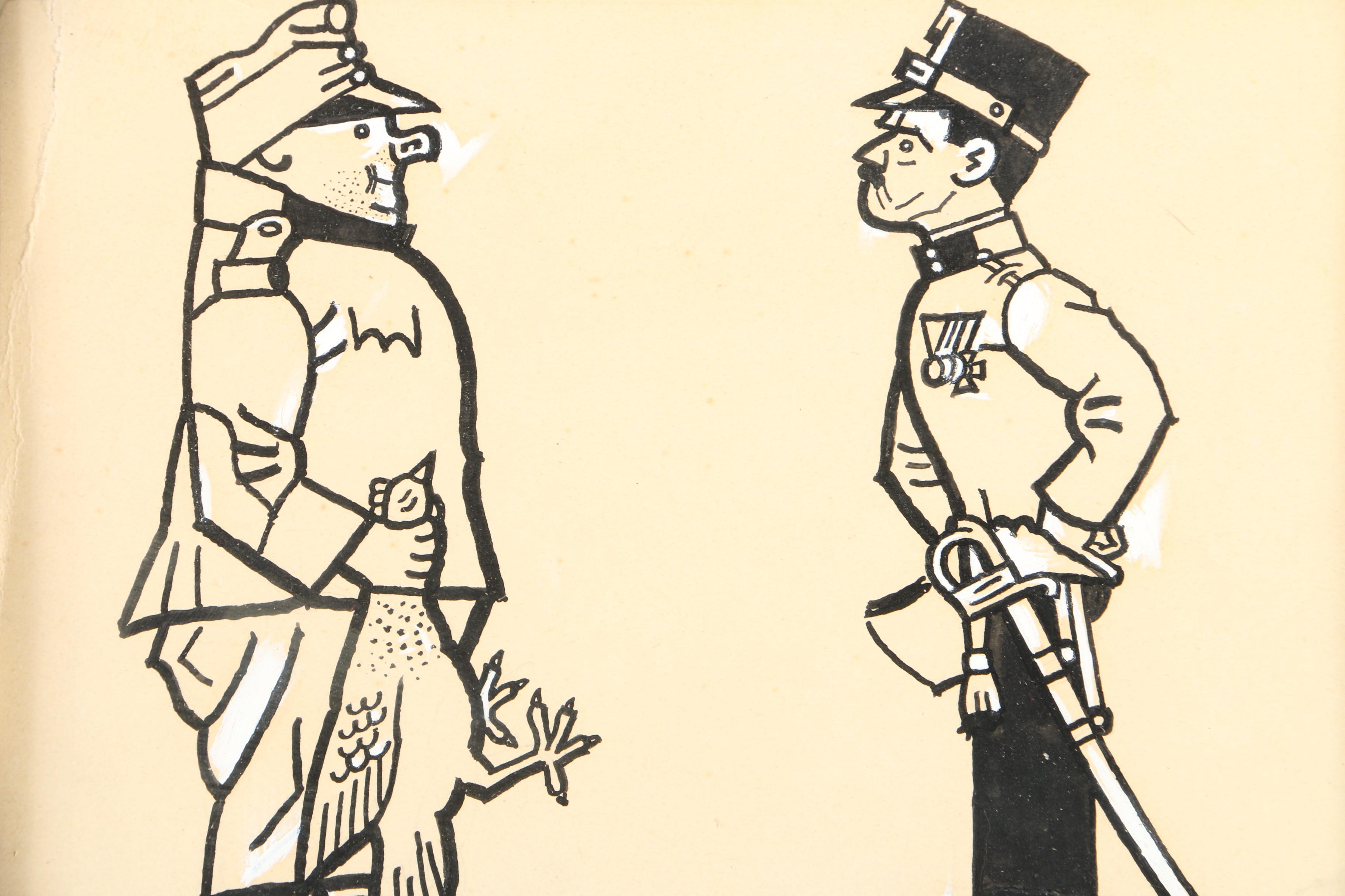 Josef Lada Cartoon Ink Drawings on Paper for "The Good Soldier Svejk"