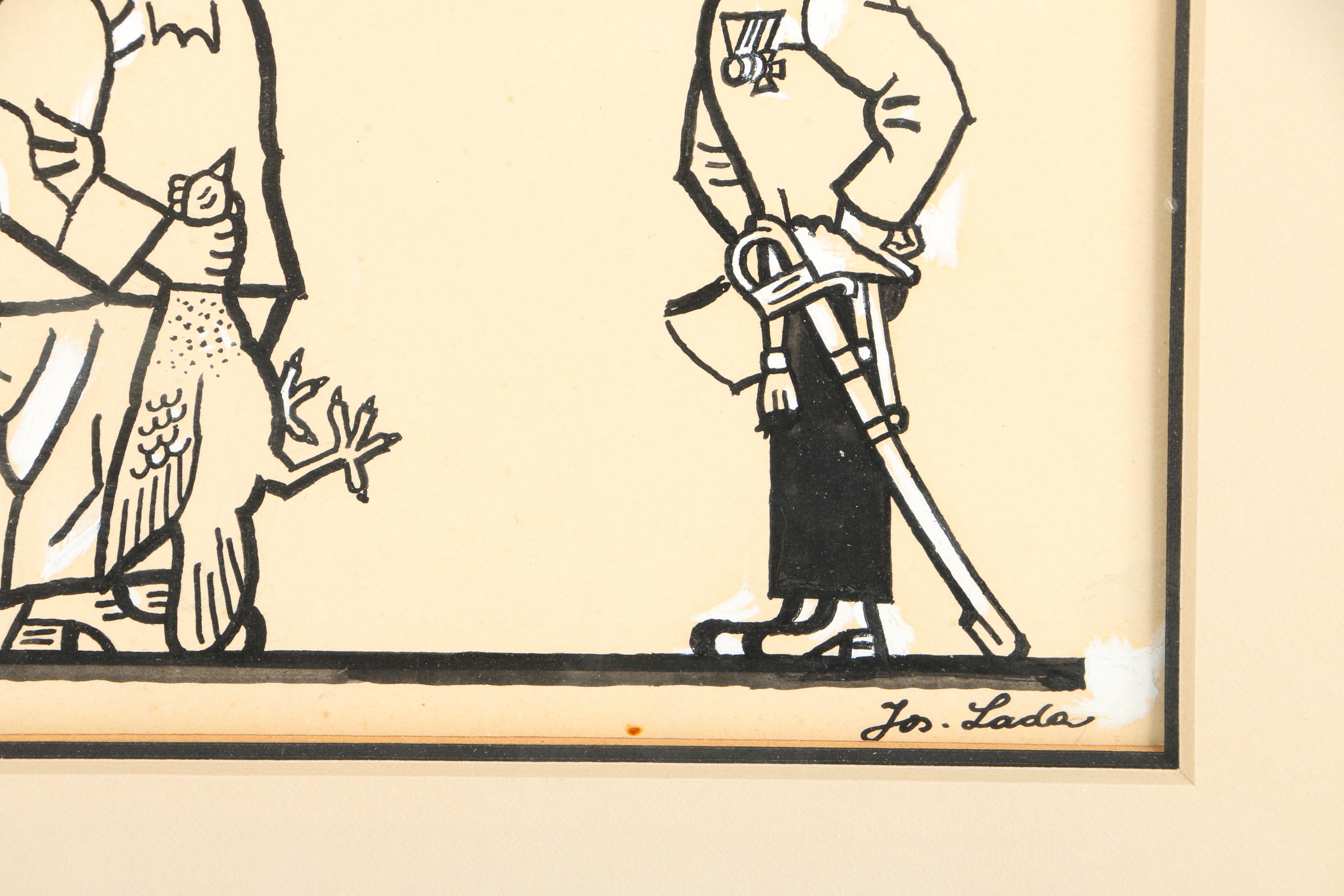 Josef Lada Cartoon Ink Drawings on Paper for "The Good Soldier Svejk"
