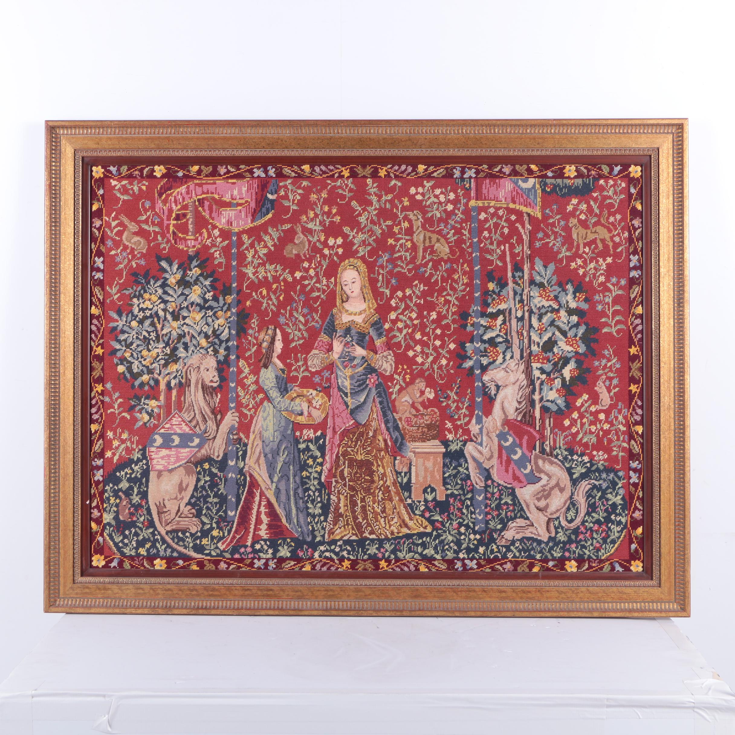 Framed Needlepoint After "The Lady and the Unicorn"