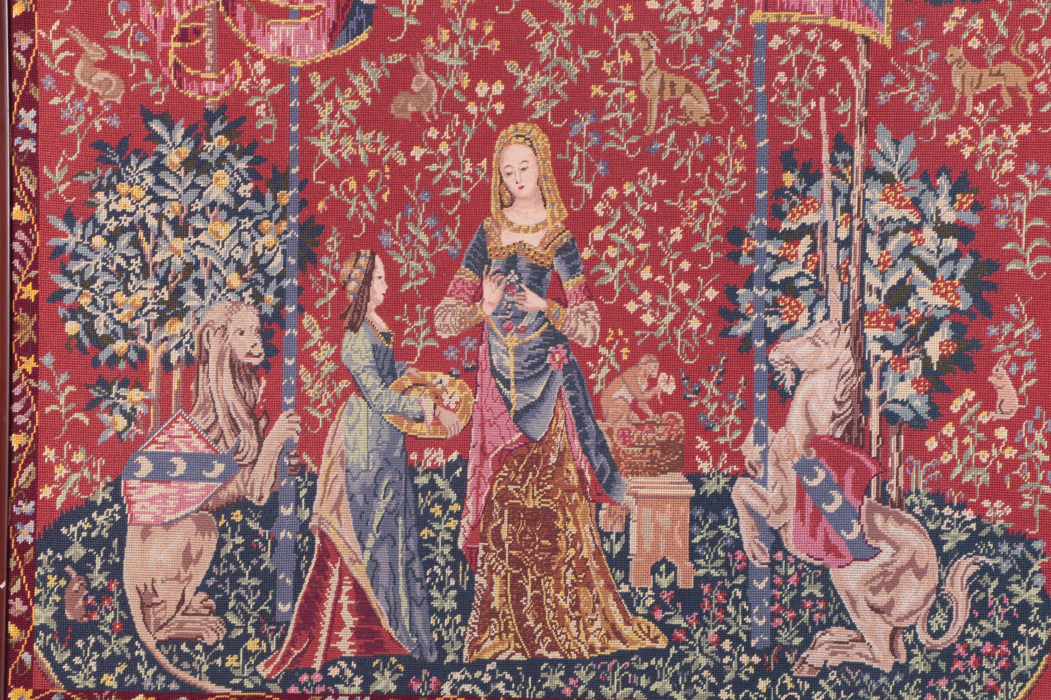 Framed Needlepoint After "The Lady and the Unicorn"