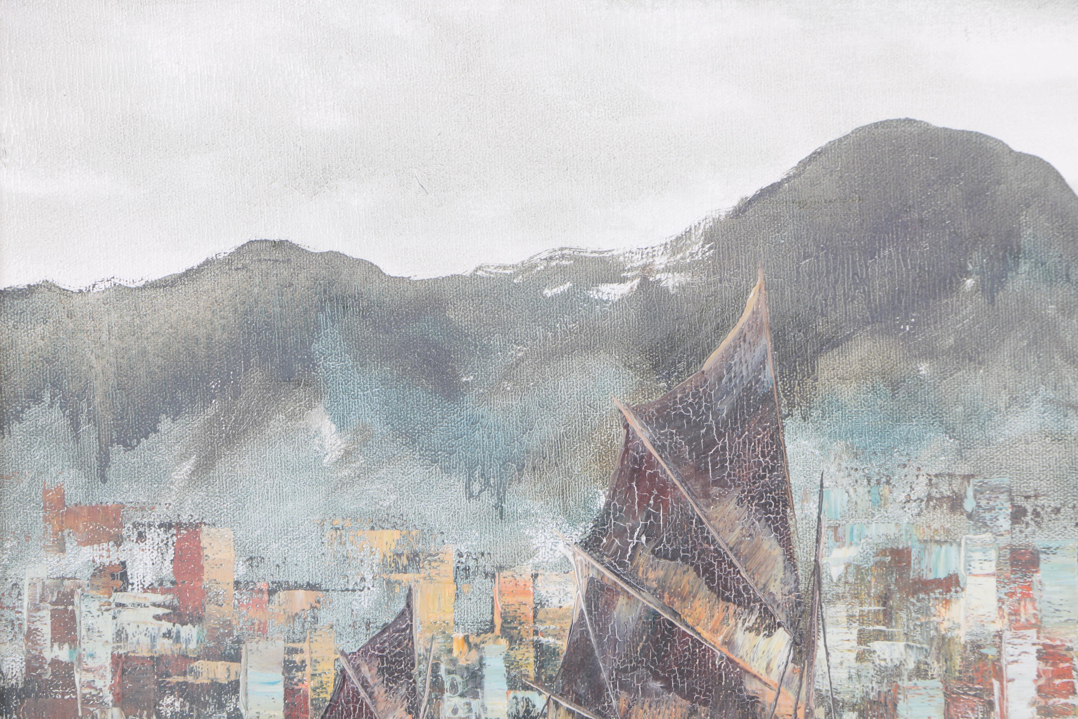 Kenny Tam Oil Painting on Canvas of Chinese Junks