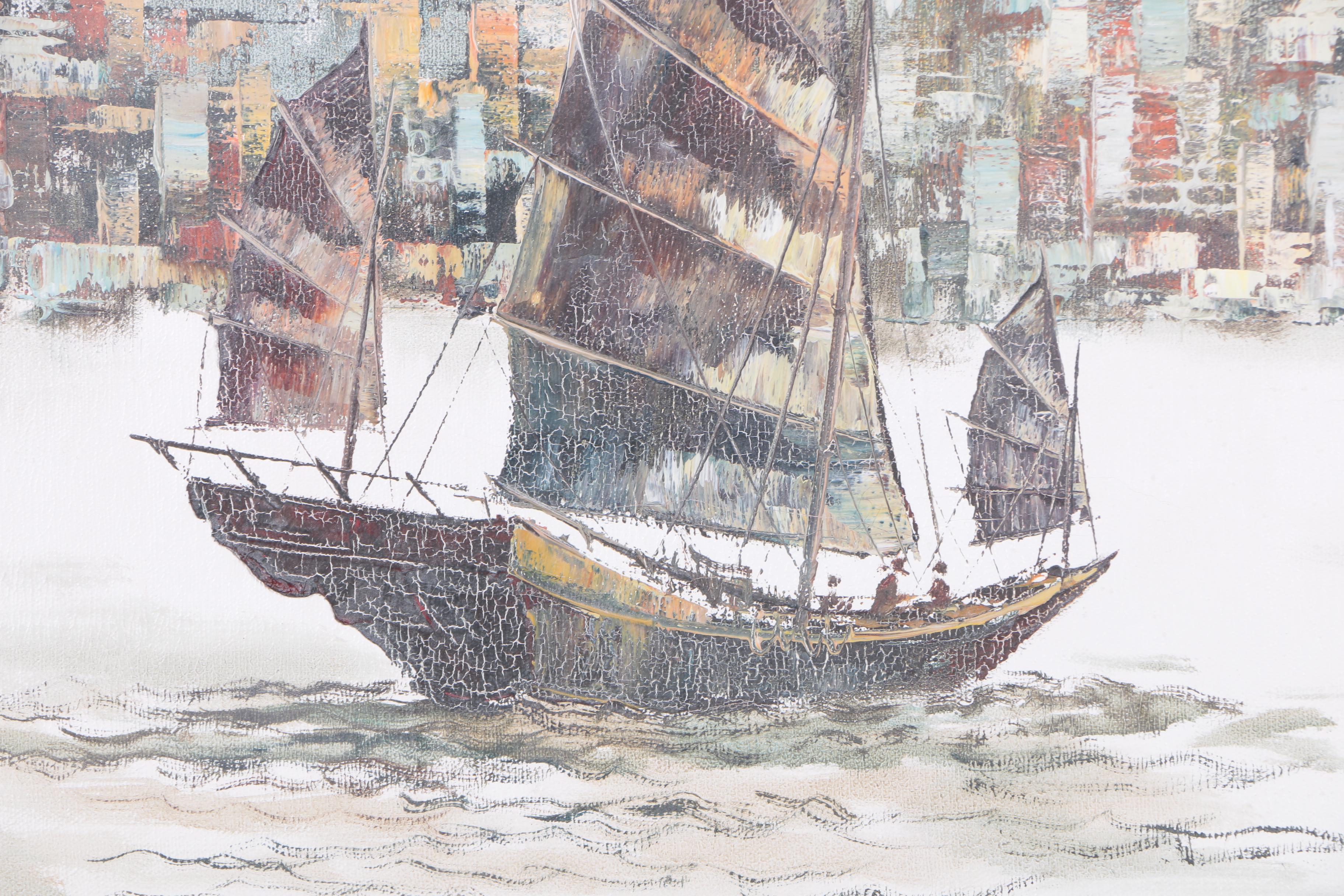 Kenny Tam Oil Painting on Canvas of Chinese Junks