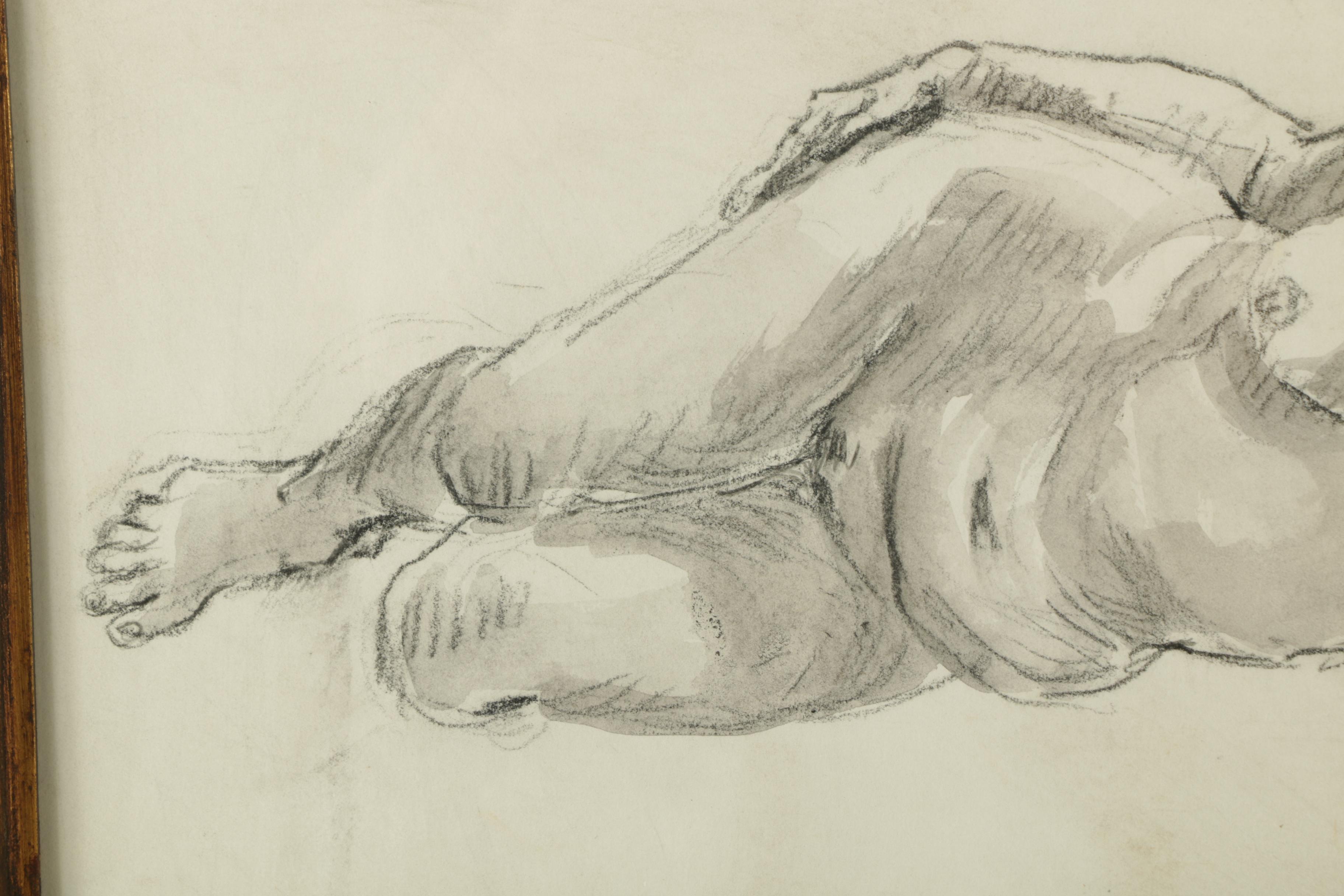 1963 Lois Davis Mixed Media Drawing of Nude Woman