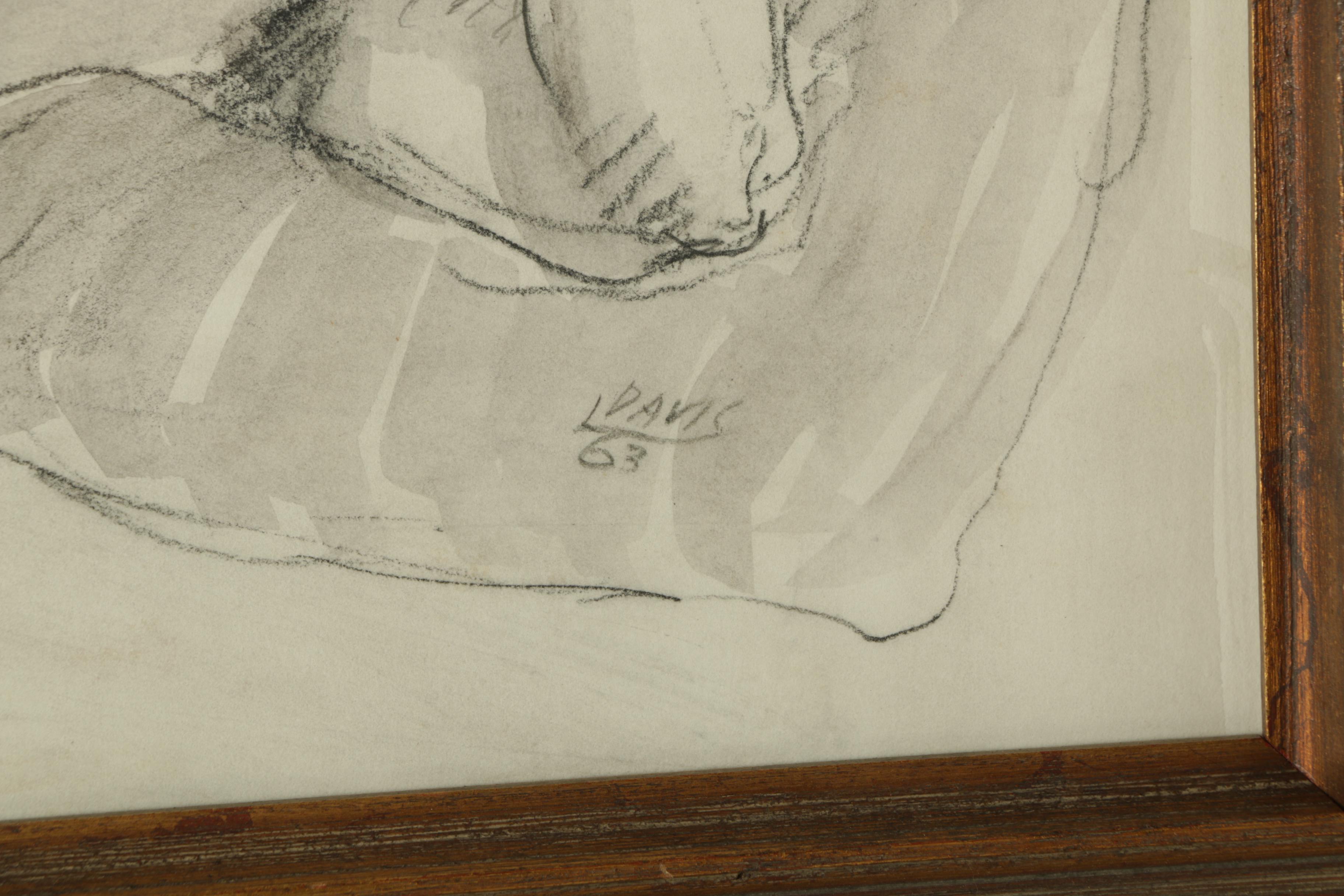 1963 Lois Davis Mixed Media Drawing of Nude Woman