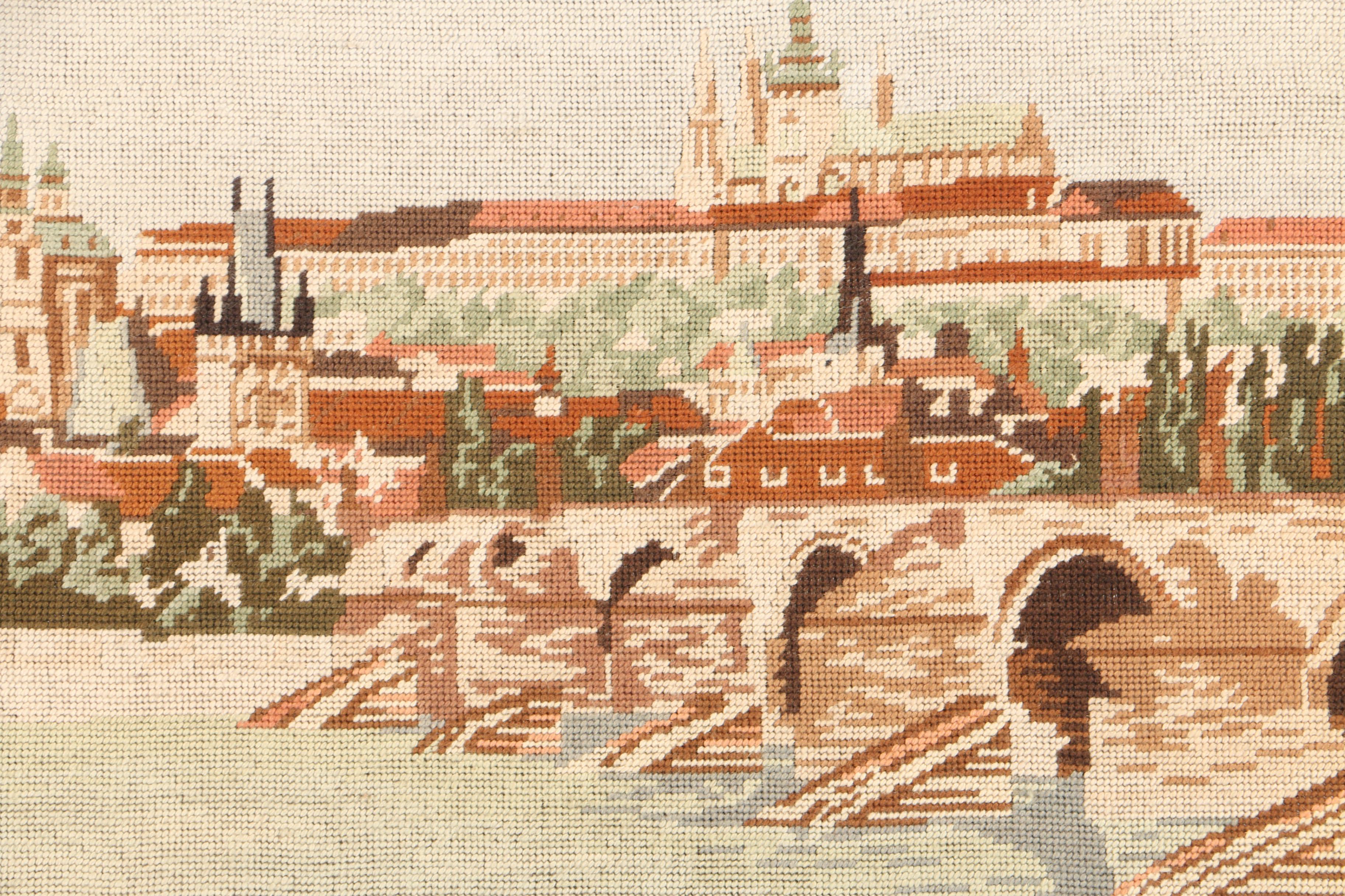 Framed Needlepoint of Czech Republic's Historic Charles Bridge