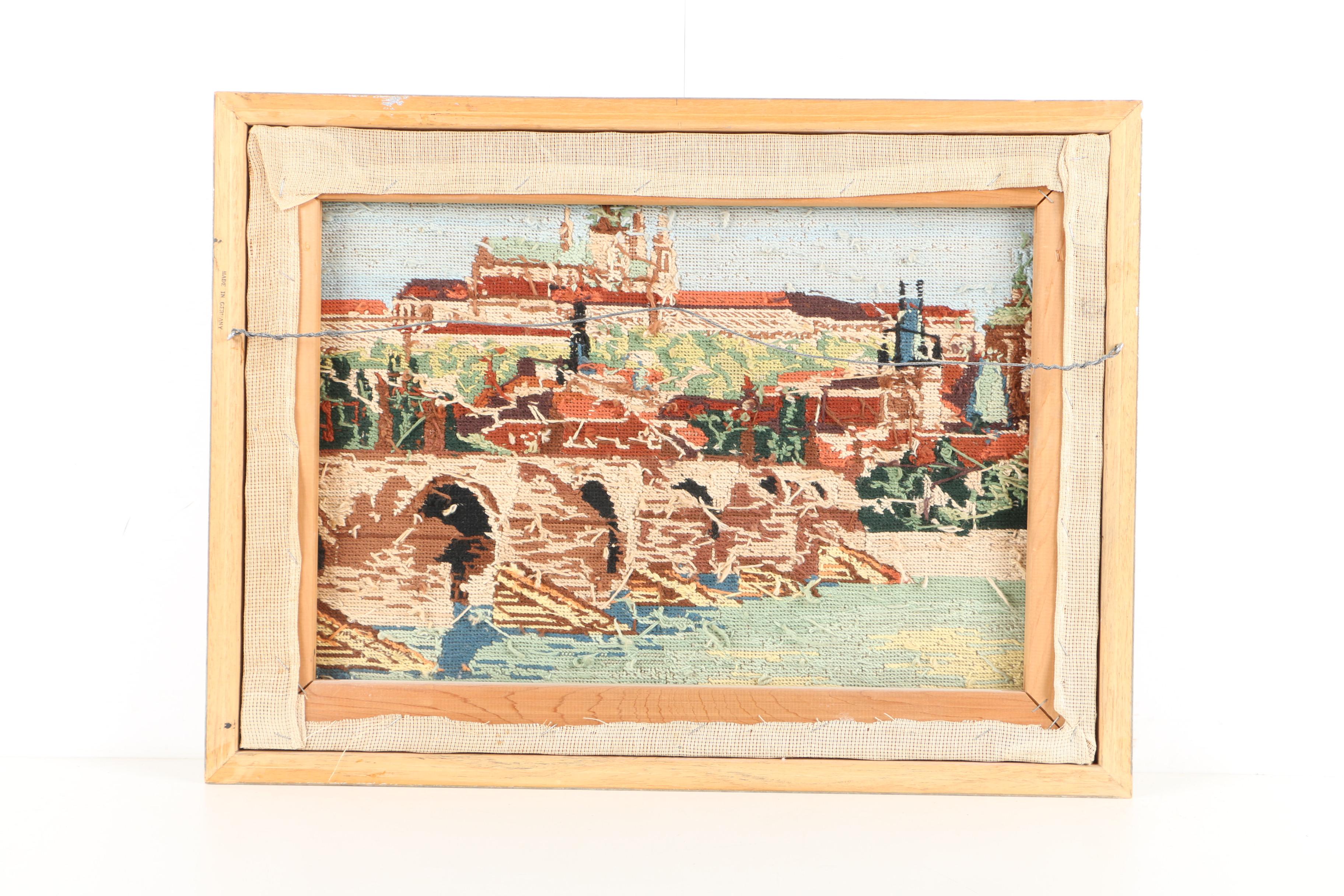 Framed Needlepoint of Czech Republic's Historic Charles Bridge