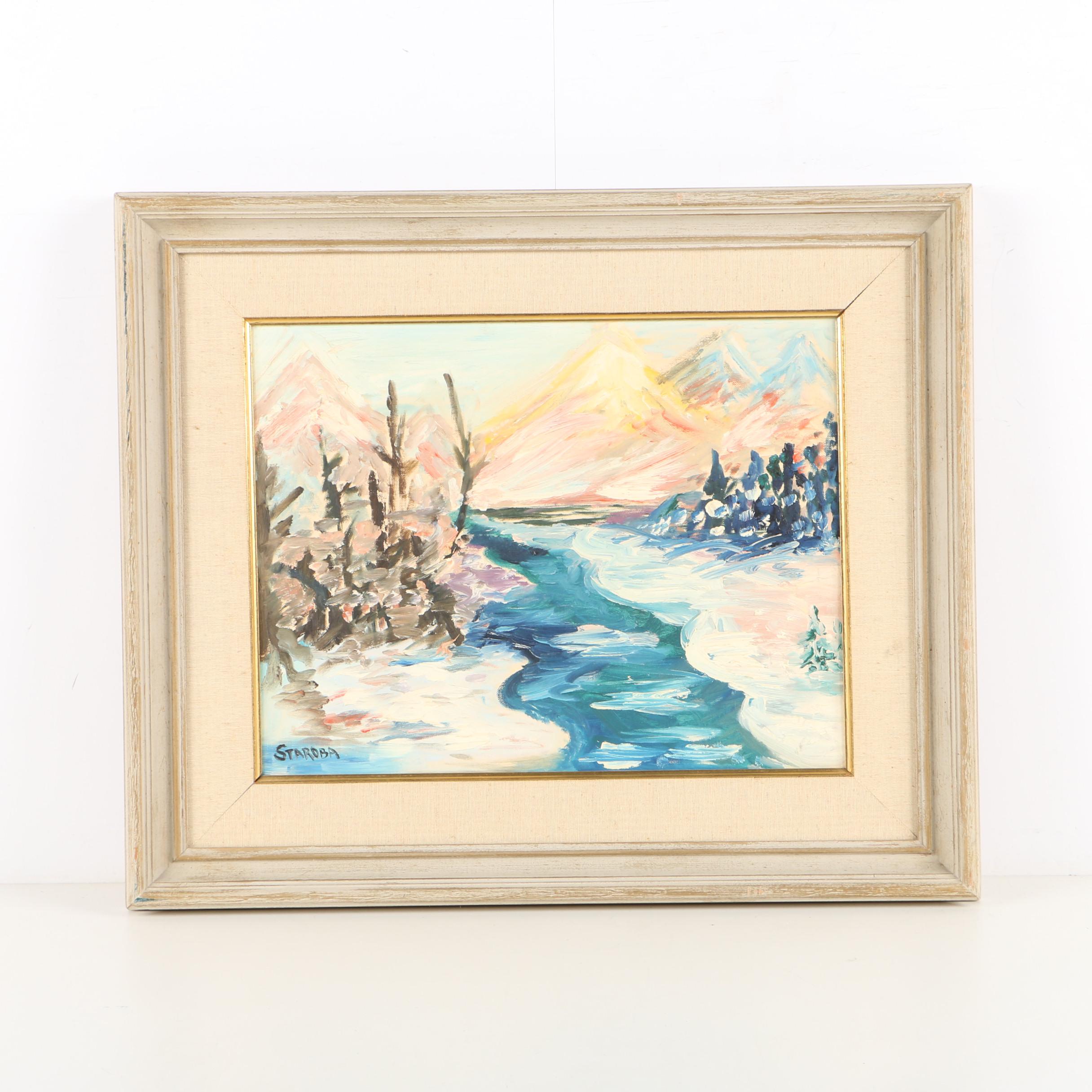 Staroba Oil Painting of a Mountain Landscape