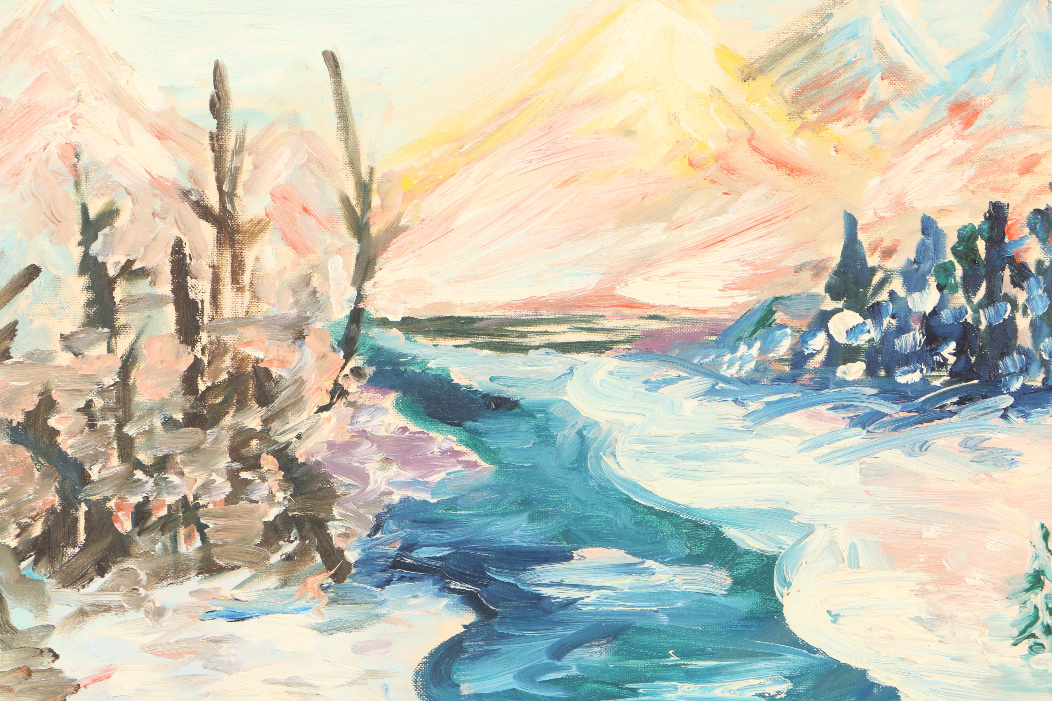 Staroba Oil Painting of a Mountain Landscape