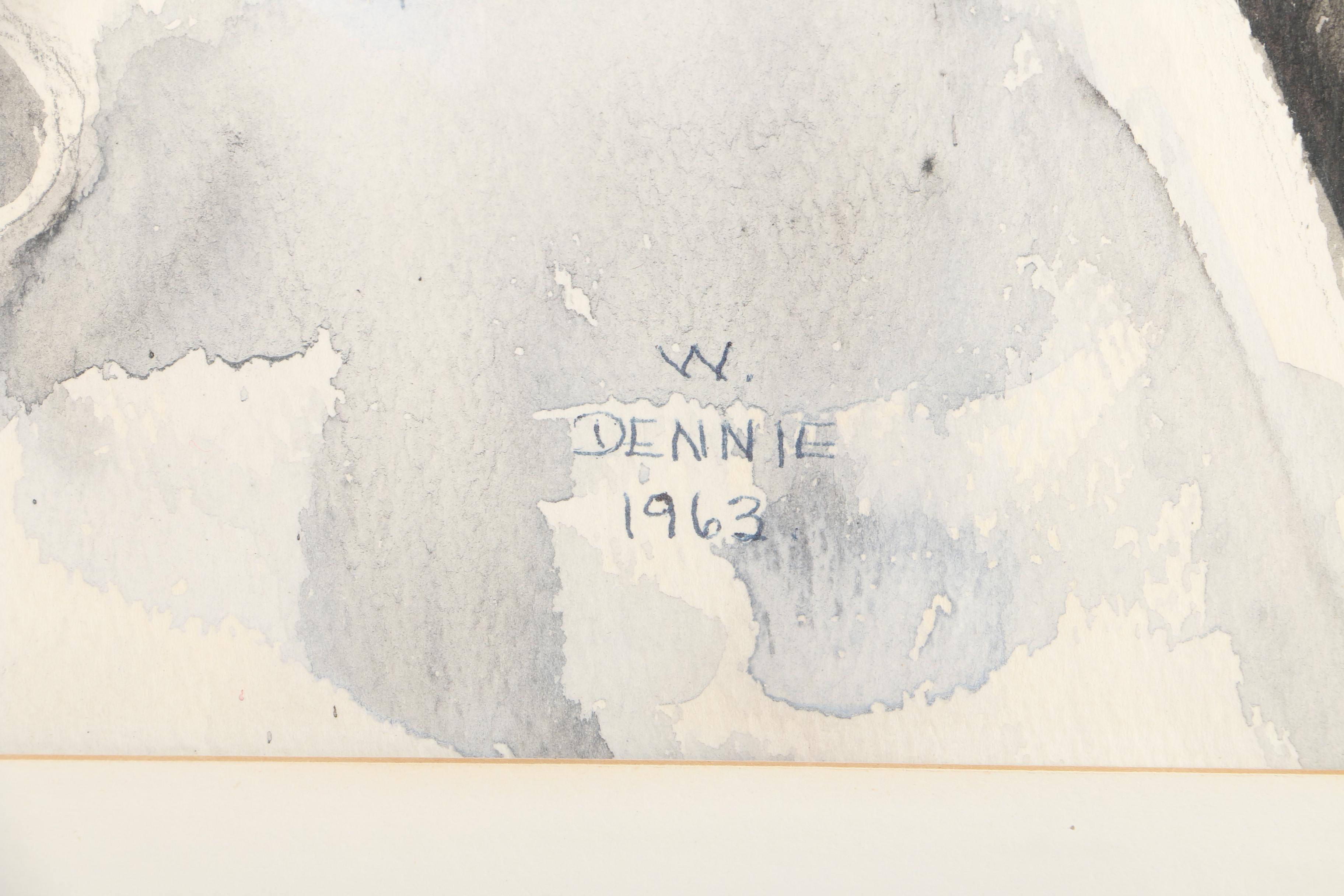 W. Dennie Watercolor Painting on Paper of Hydrangeas