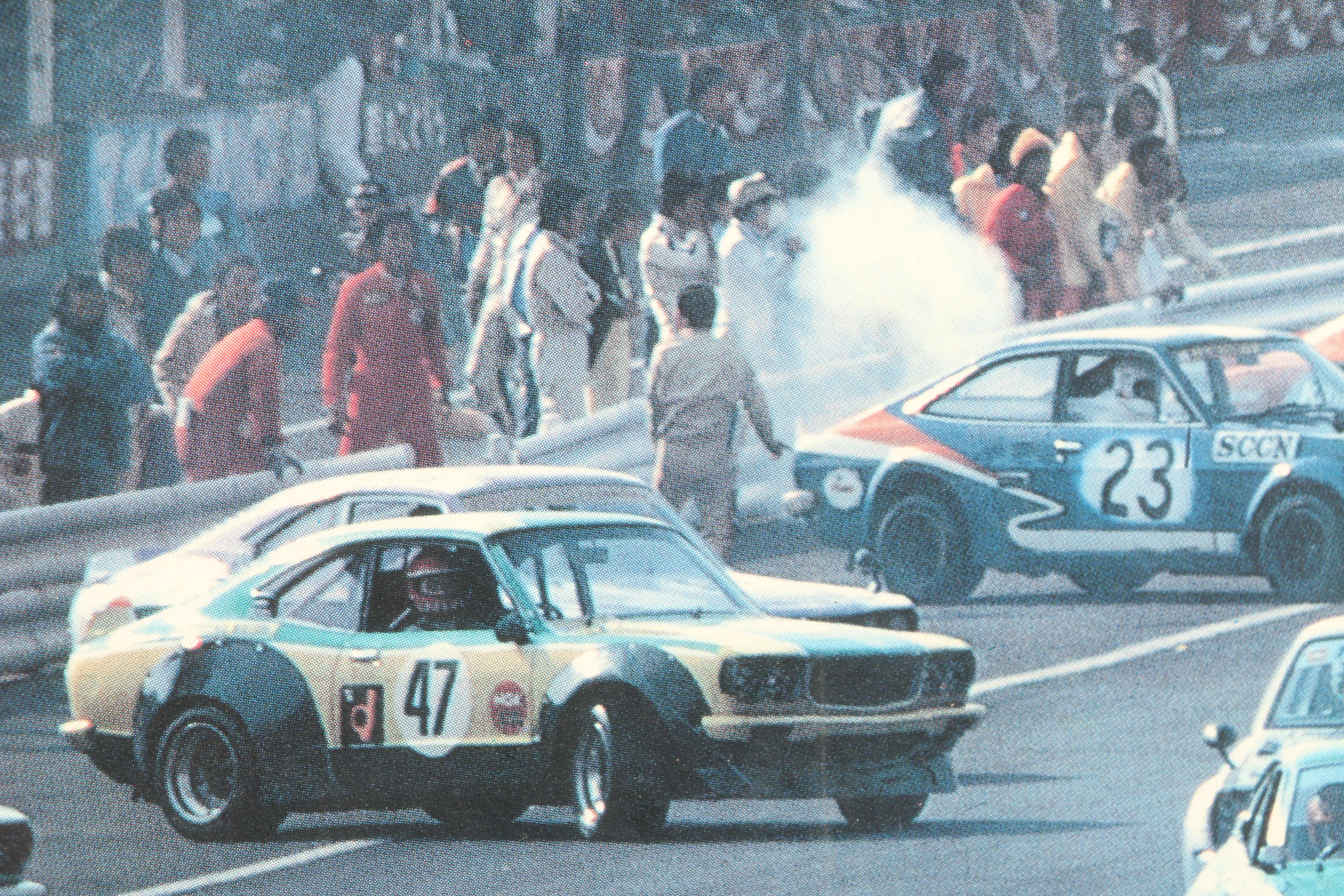 Offset Lithograph Print of Auto Racing Scene