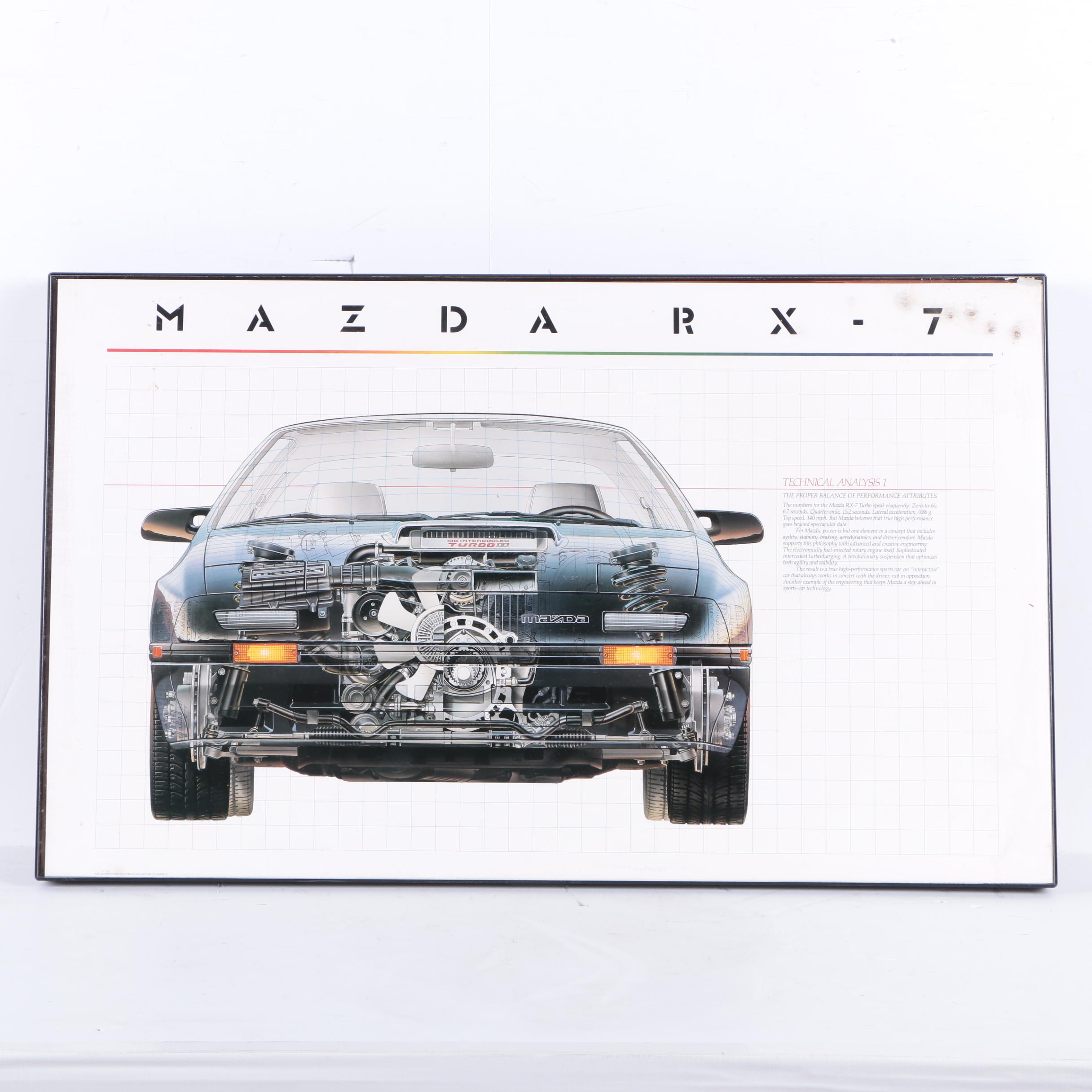 Offset Lithograph Poster with Technical Aspects of Mazda RX-7