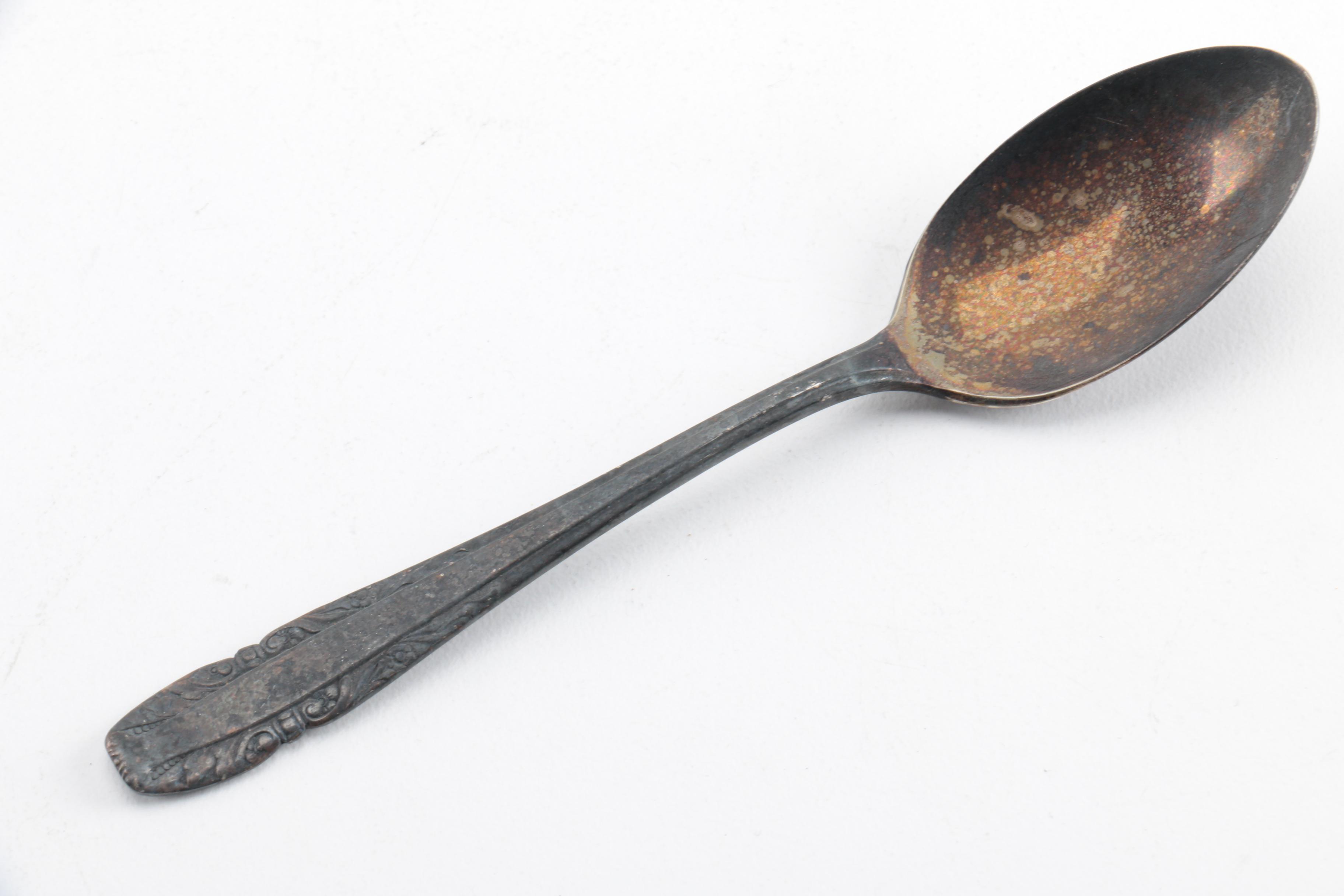 Silver Plate Rattail Handled Ladle, Bell, and Other Flatware