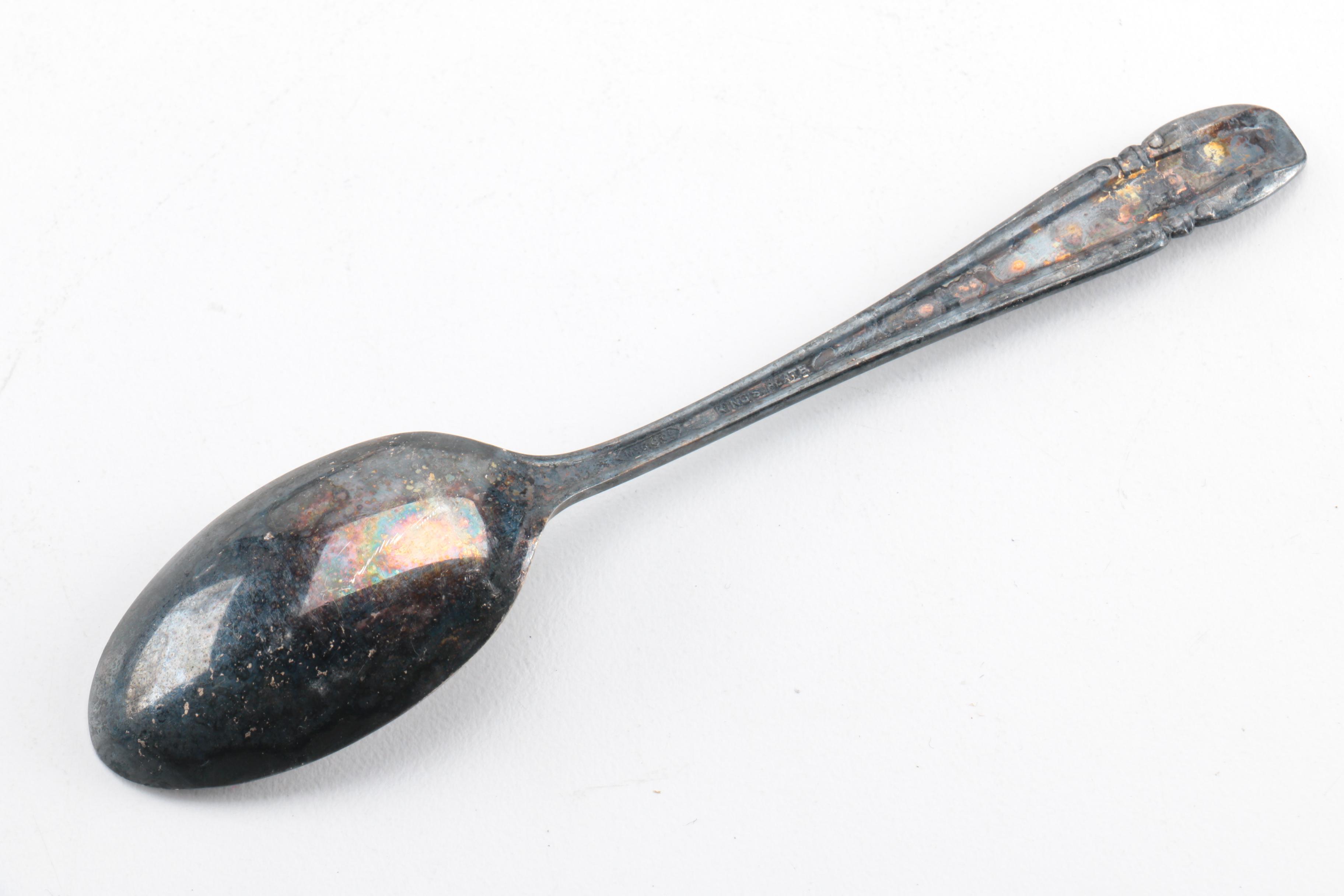 Silver Plate Rattail Handled Ladle, Bell, and Other Flatware
