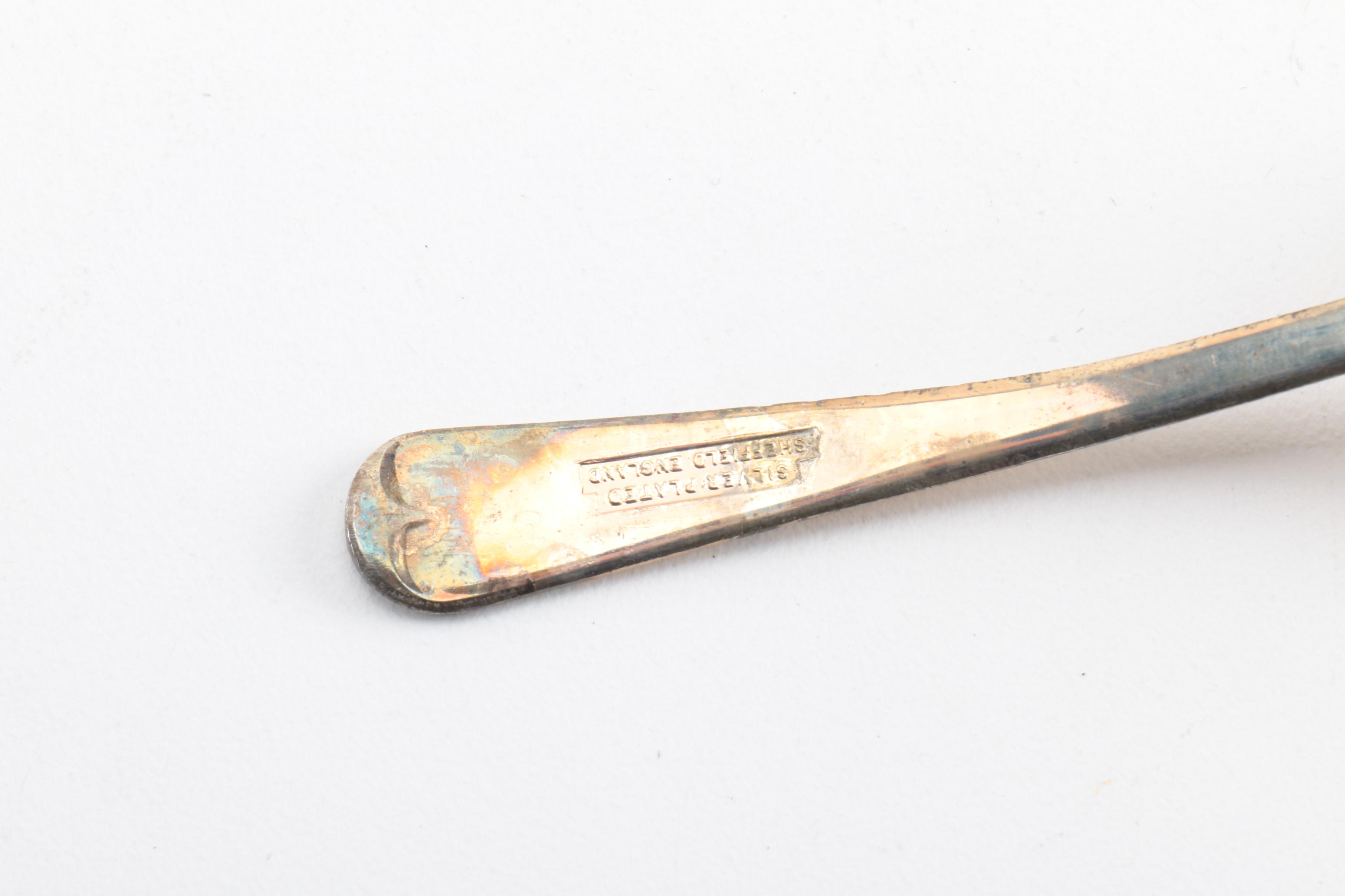 Silver Plate Rattail Handled Ladle, Bell, and Other Flatware