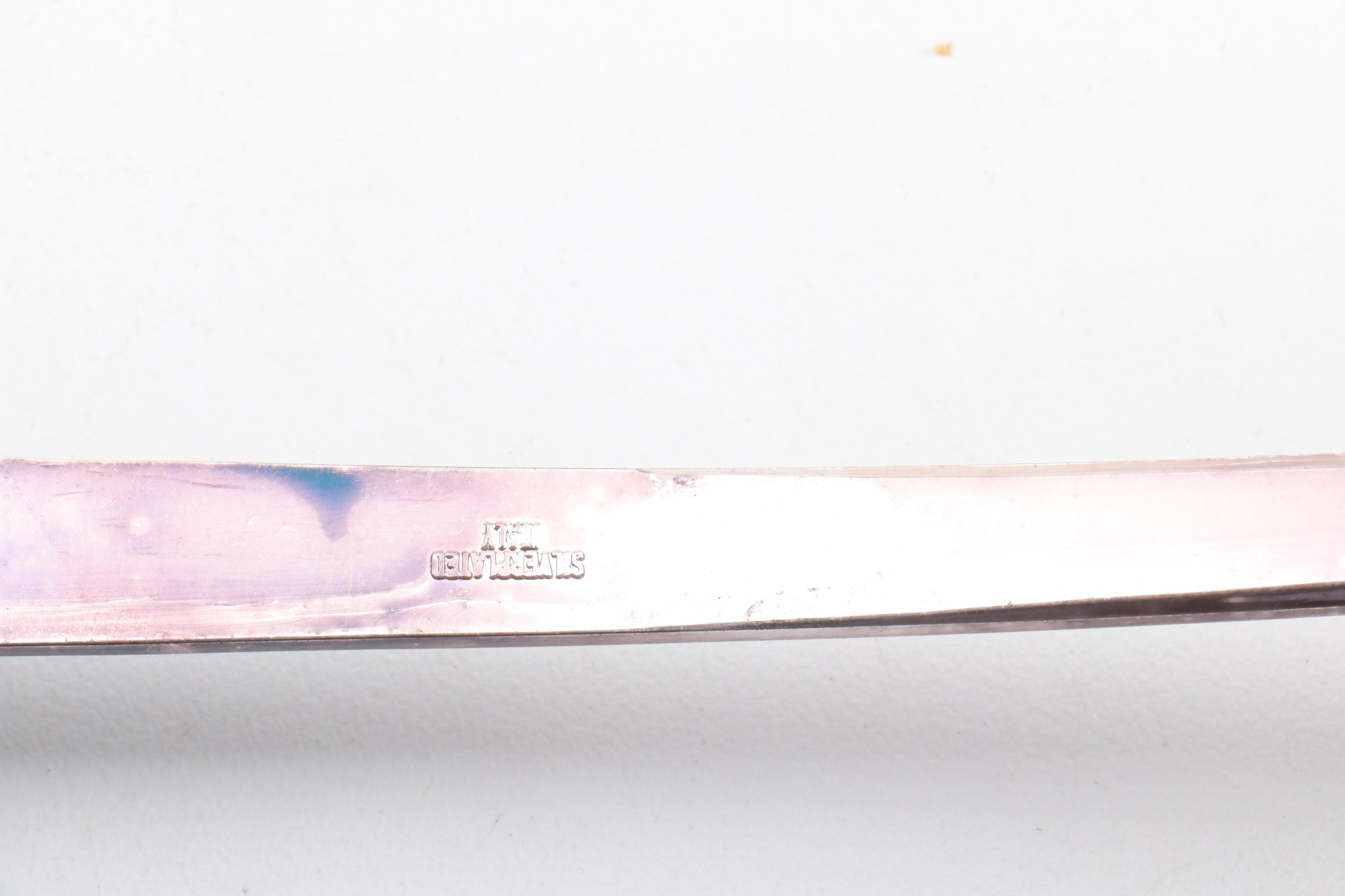 Silver Plate Rattail Handled Ladle, Bell, and Other Flatware