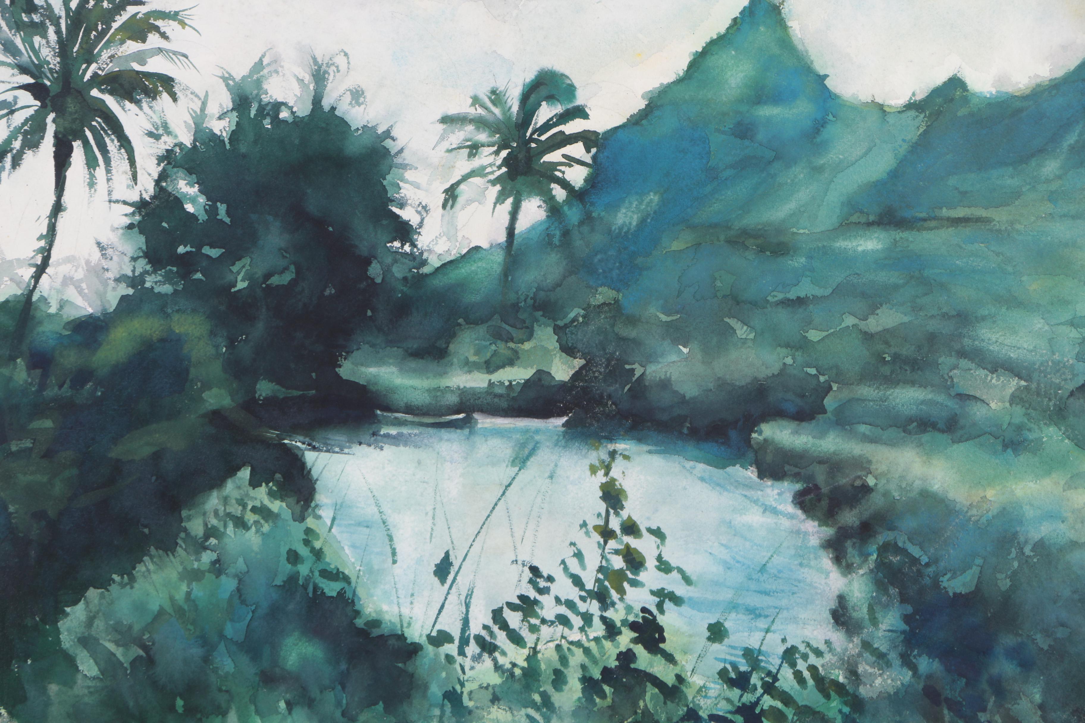 Robert H. Meltzer Watercolor Painting on Paper of a Tropical Landscape