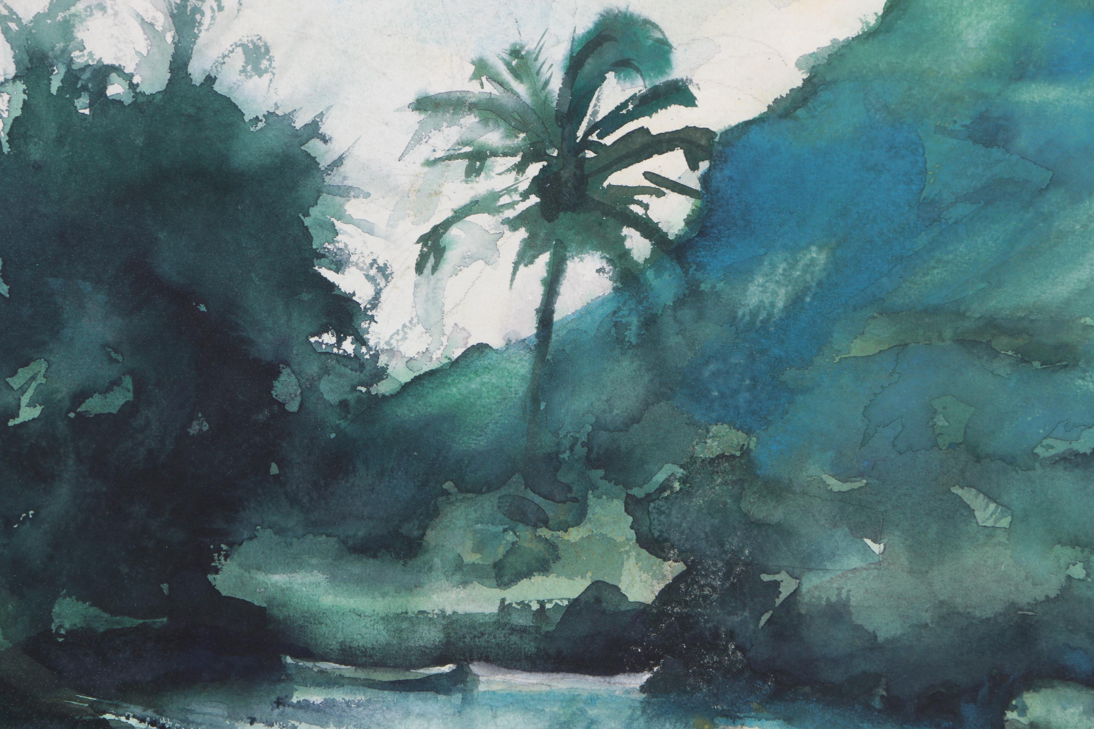 Robert H. Meltzer Watercolor Painting on Paper of a Tropical Landscape