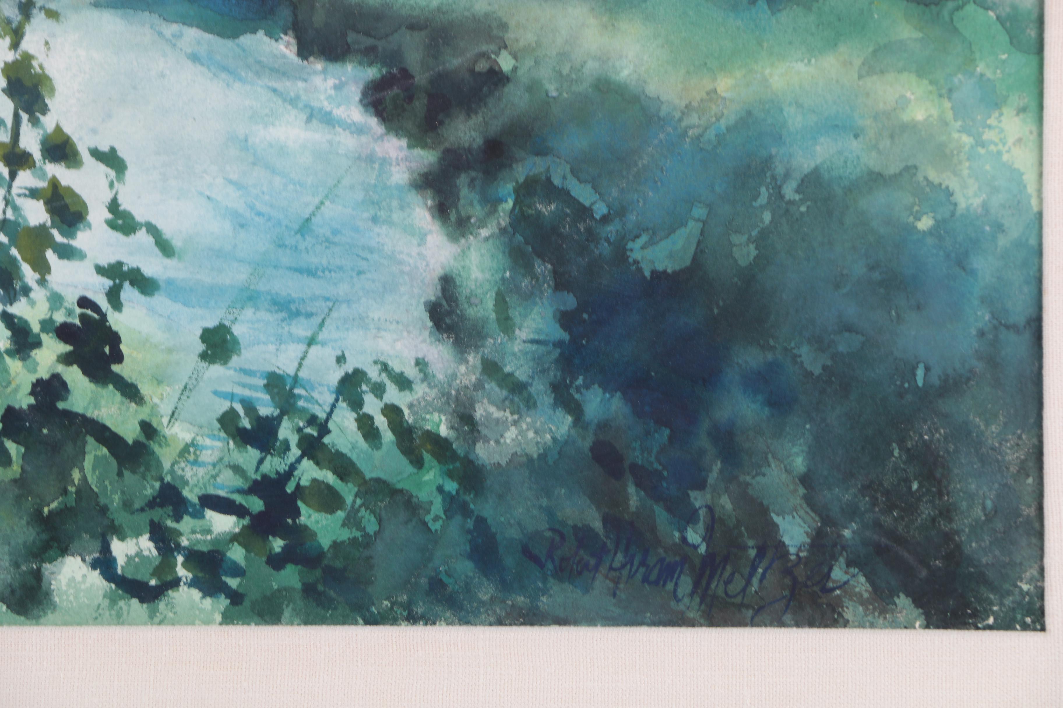 Robert H. Meltzer Watercolor Painting on Paper of a Tropical Landscape