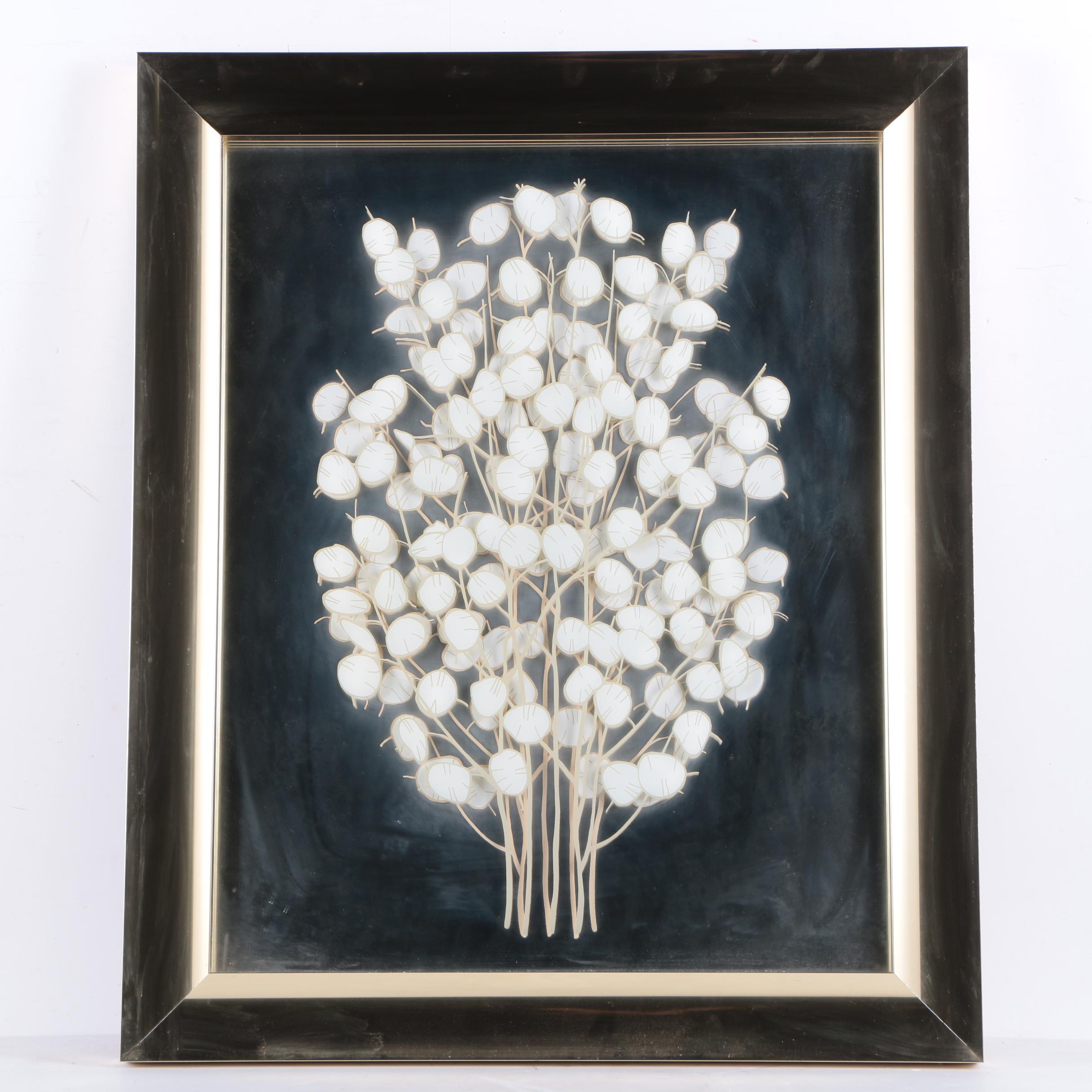 Vintage Framed Mirror Art with Lunaria Plant