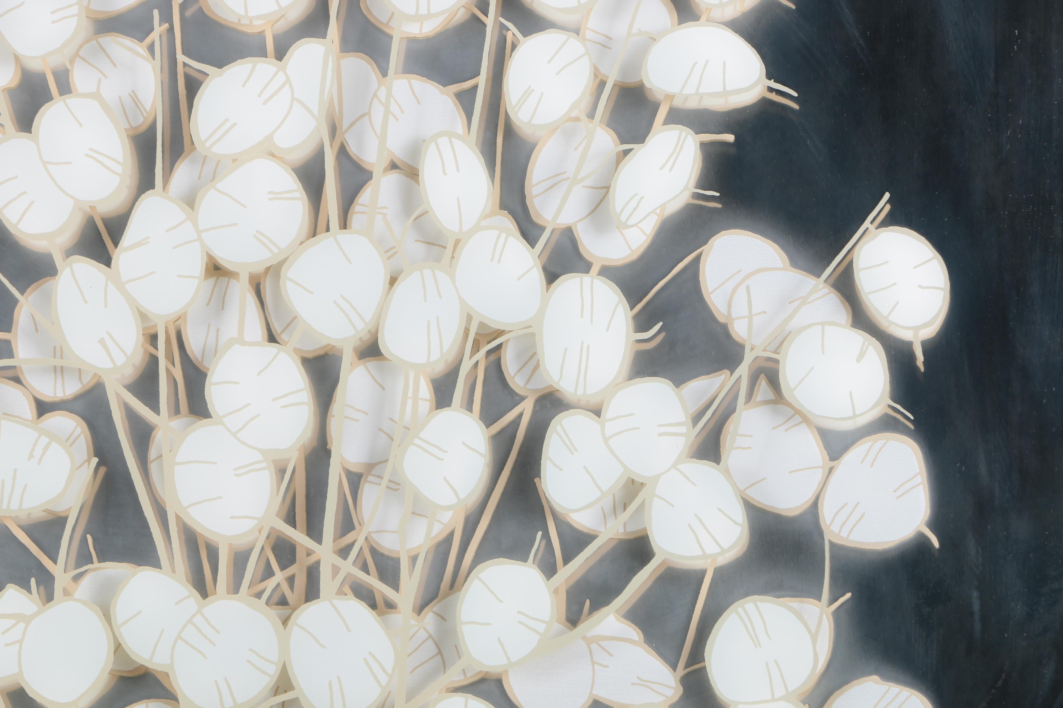 Vintage Framed Mirror Art with Lunaria Plant