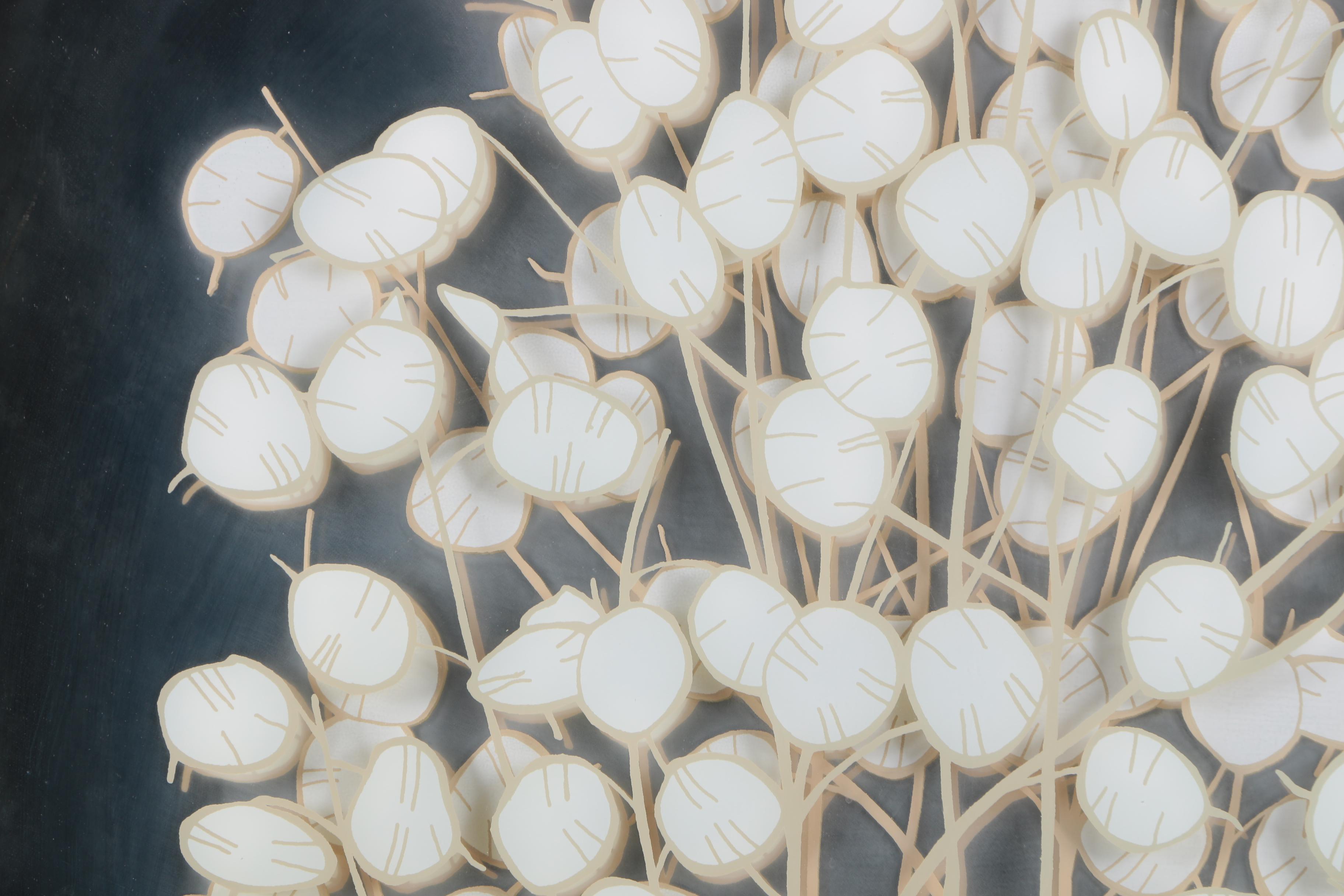 Vintage Framed Mirror Art with Lunaria Plant