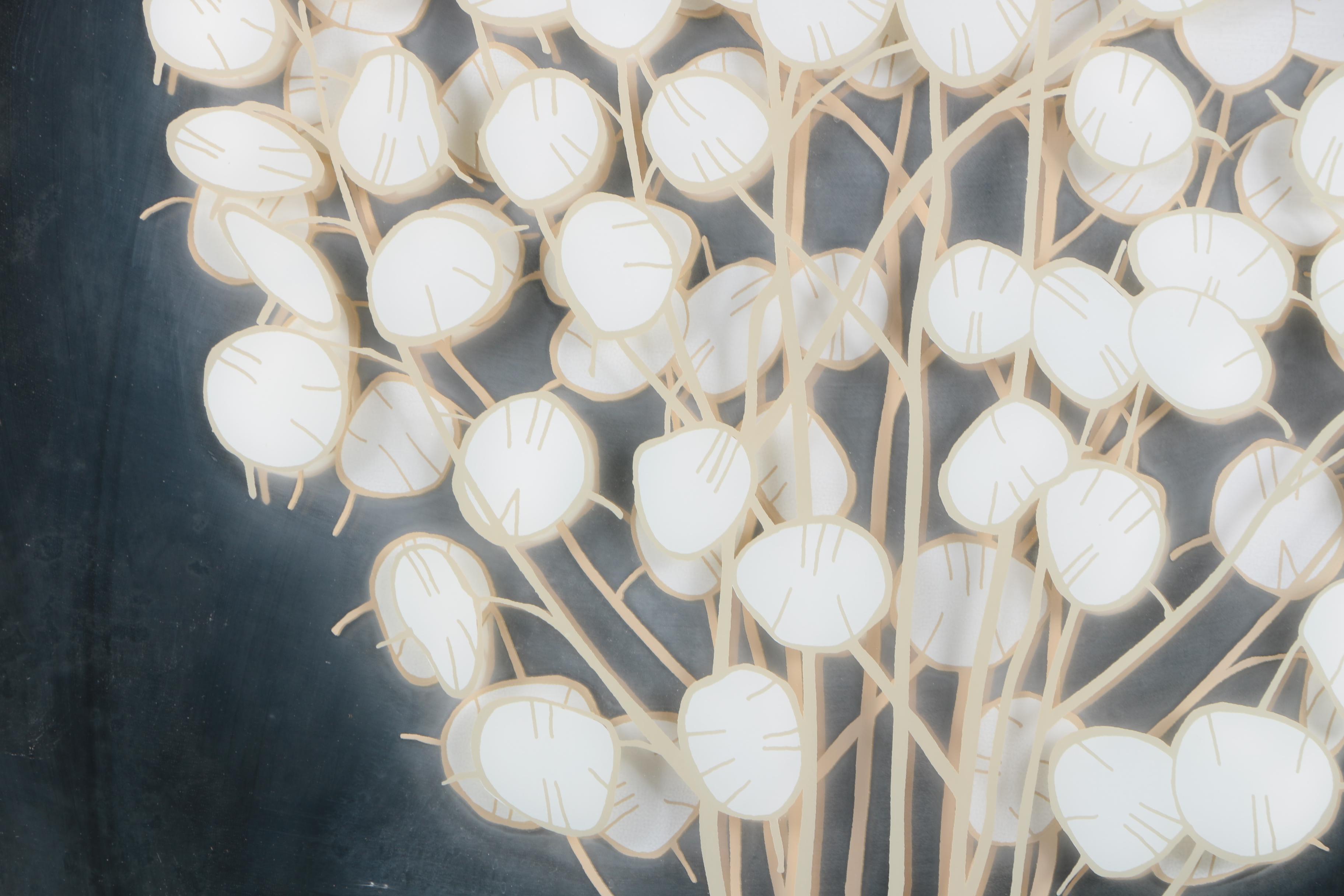 Vintage Framed Mirror Art with Lunaria Plant