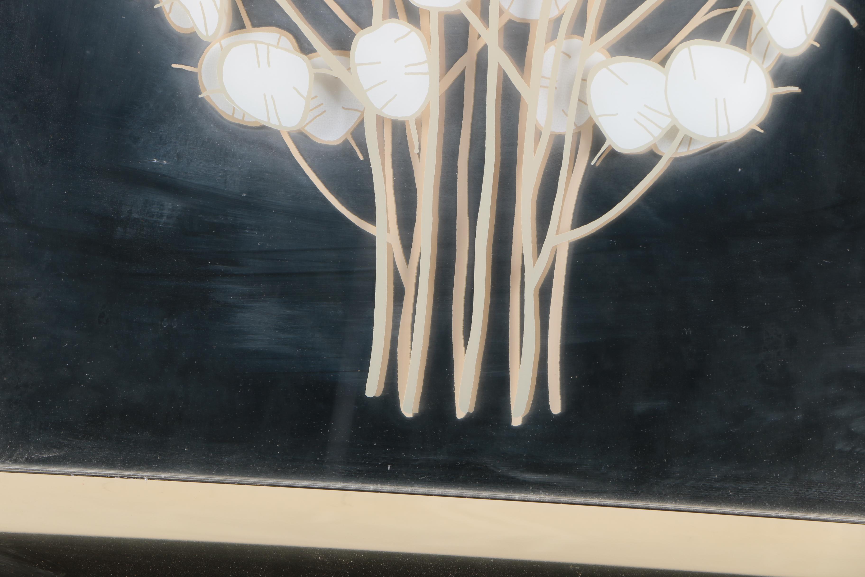 Vintage Framed Mirror Art with Lunaria Plant