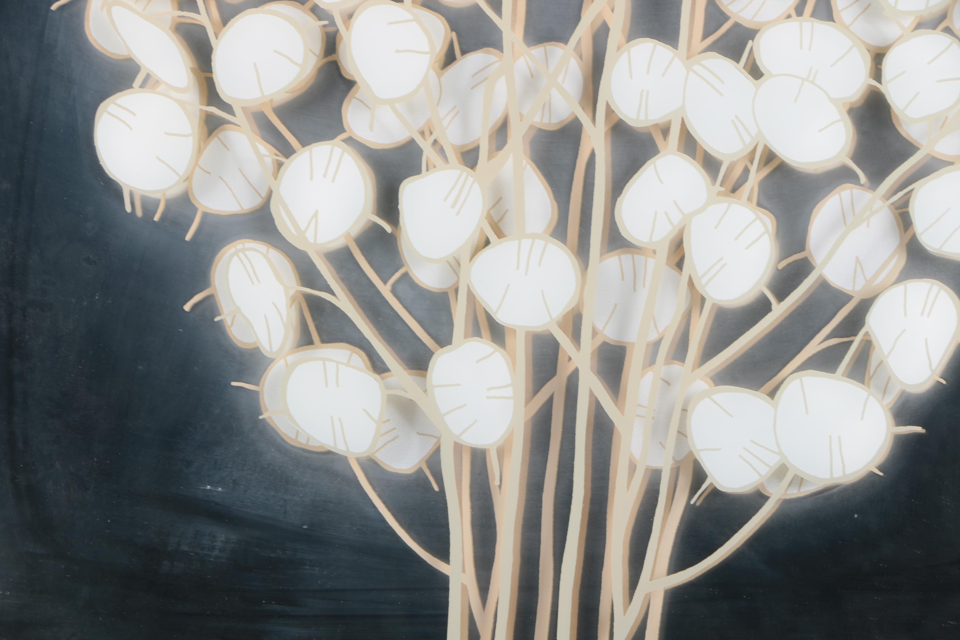 Vintage Framed Mirror Art with Lunaria Plant