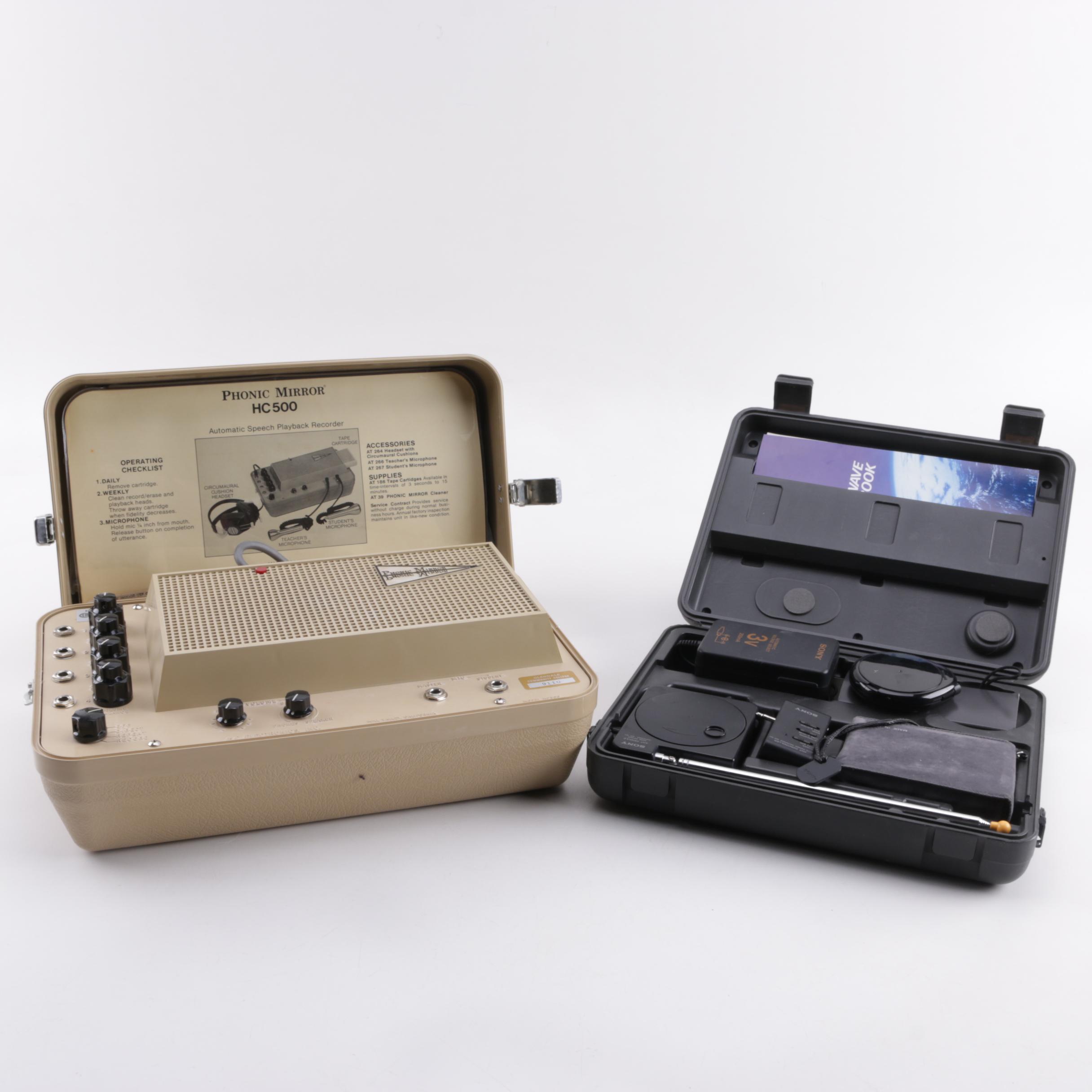 Sony Shortwave Radio And Vintage Phonic Mirror Speech Playback Recorder