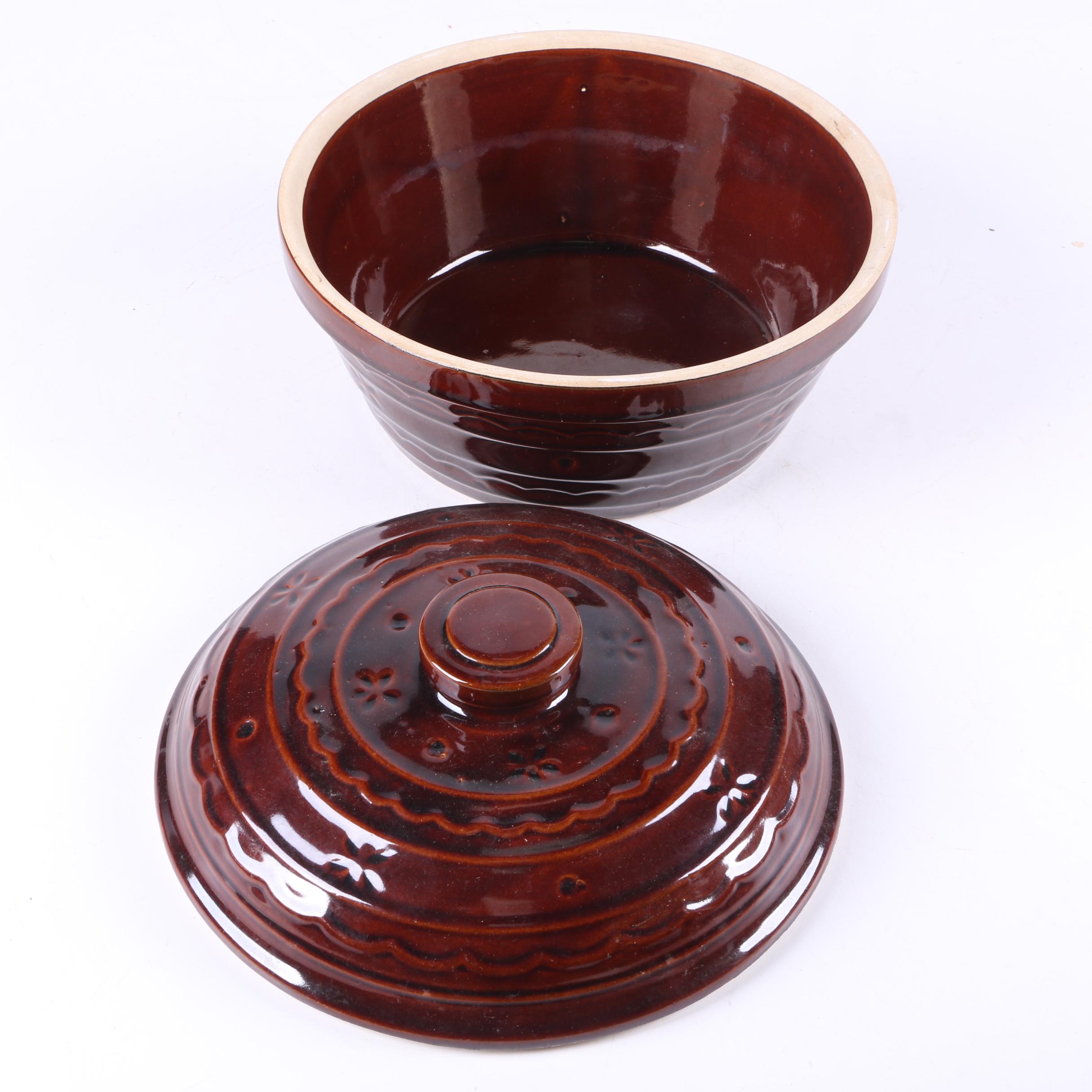 Vintage Marcrest Pottery "Daisy Dot" Brown Casserole Dish and Cookie Jar