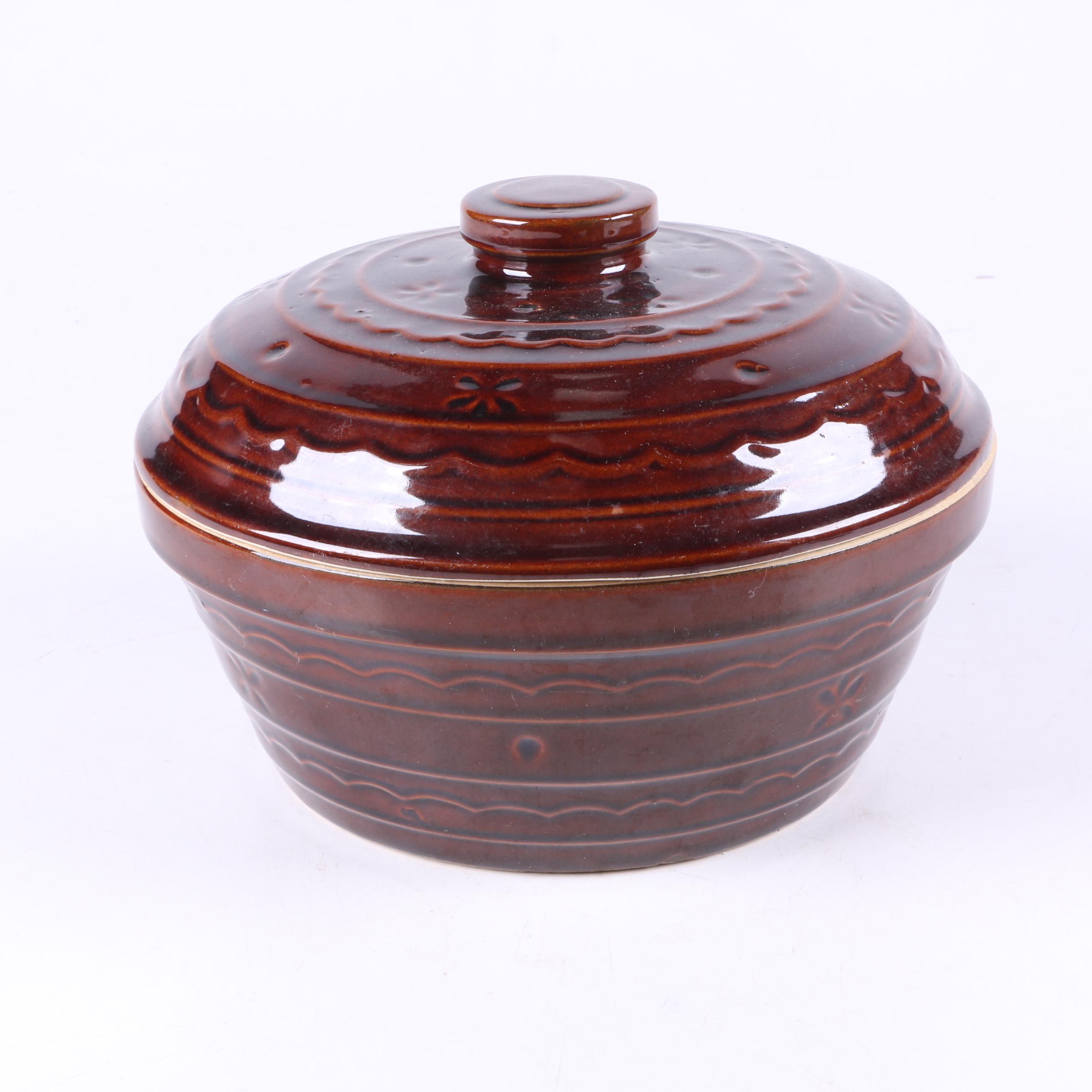 Vintage Marcrest Pottery "Daisy Dot" Brown Casserole Dish and Cookie Jar