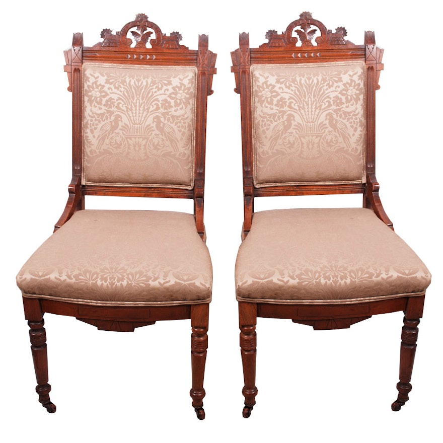 Pair of Antique Eastlake Side Chairs in Walnut