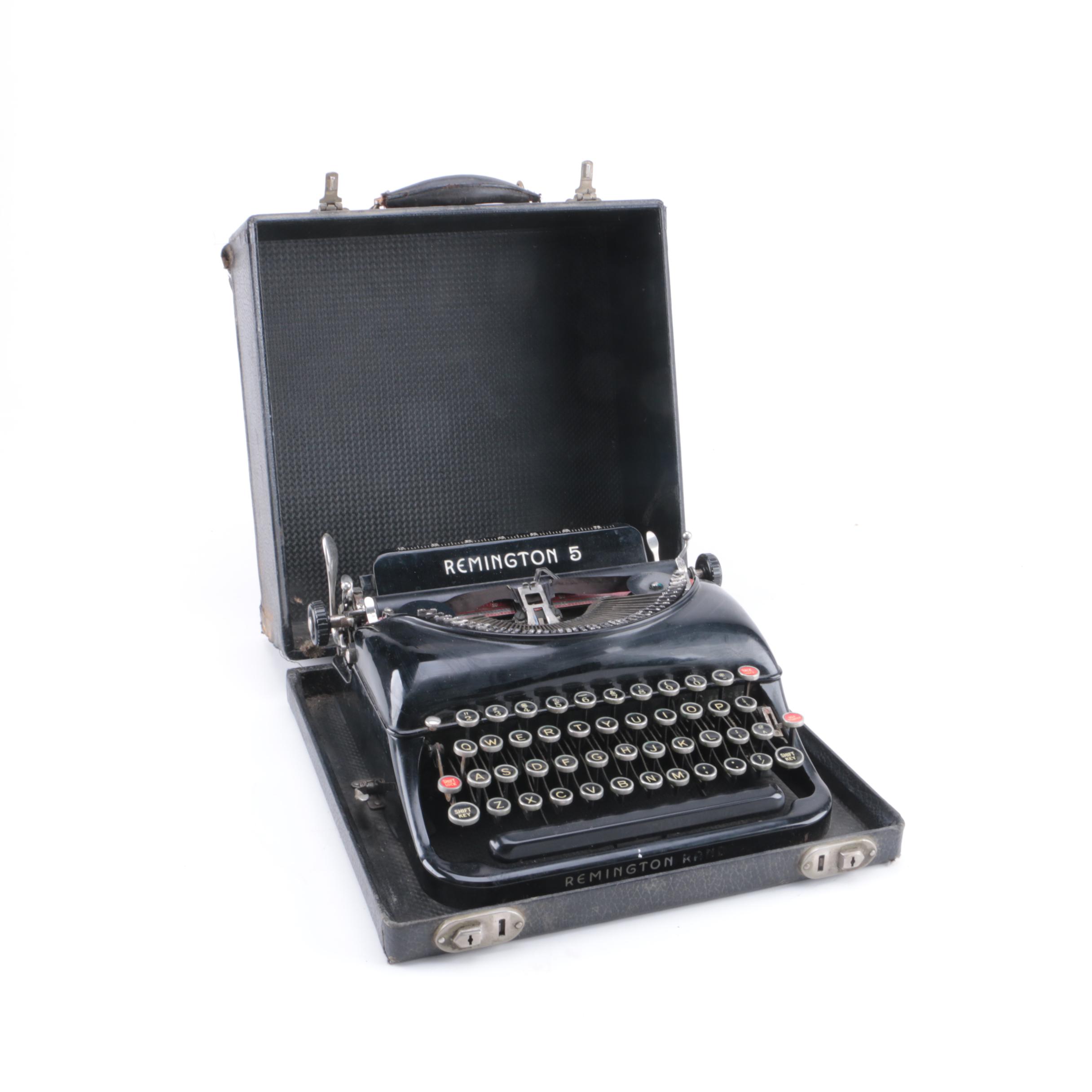 1930s Remington 5 Portable Typewriter with Case