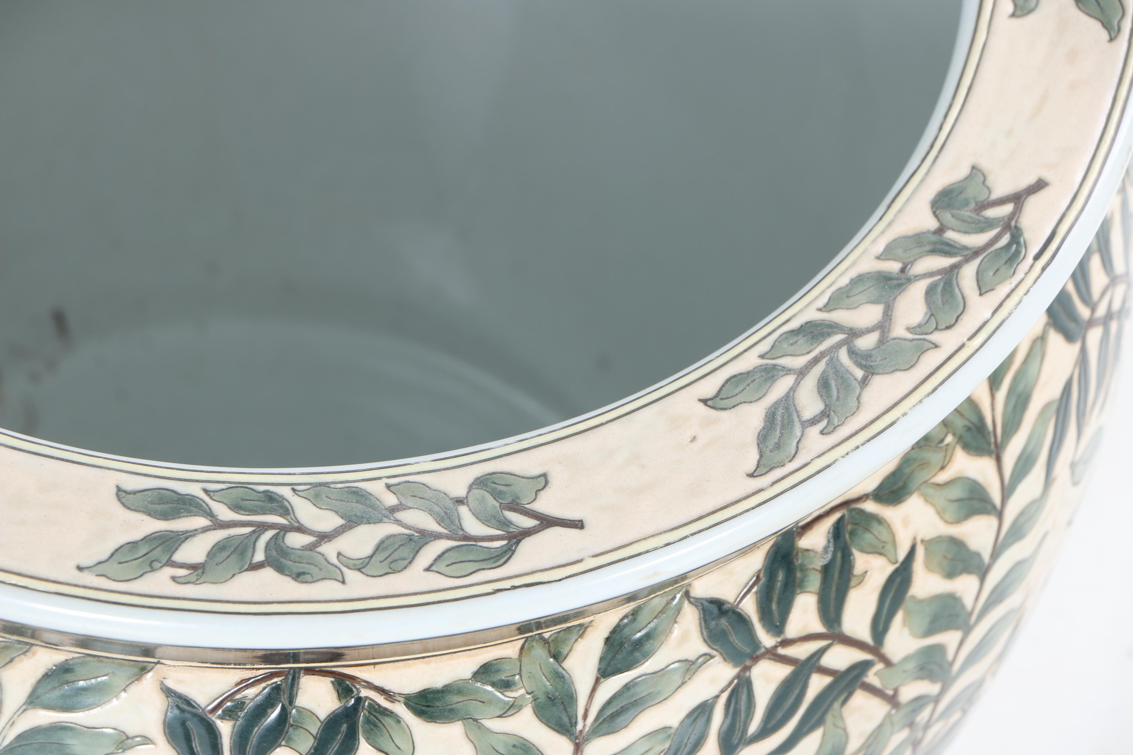 Asian Inspired Porcelain Jardiniere and Stands