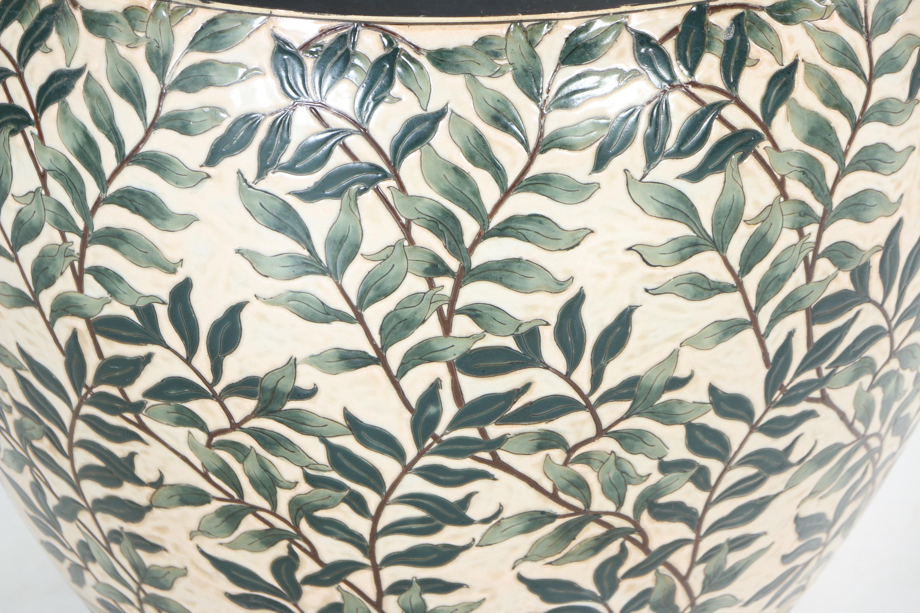 Asian Inspired Porcelain Jardiniere and Stands