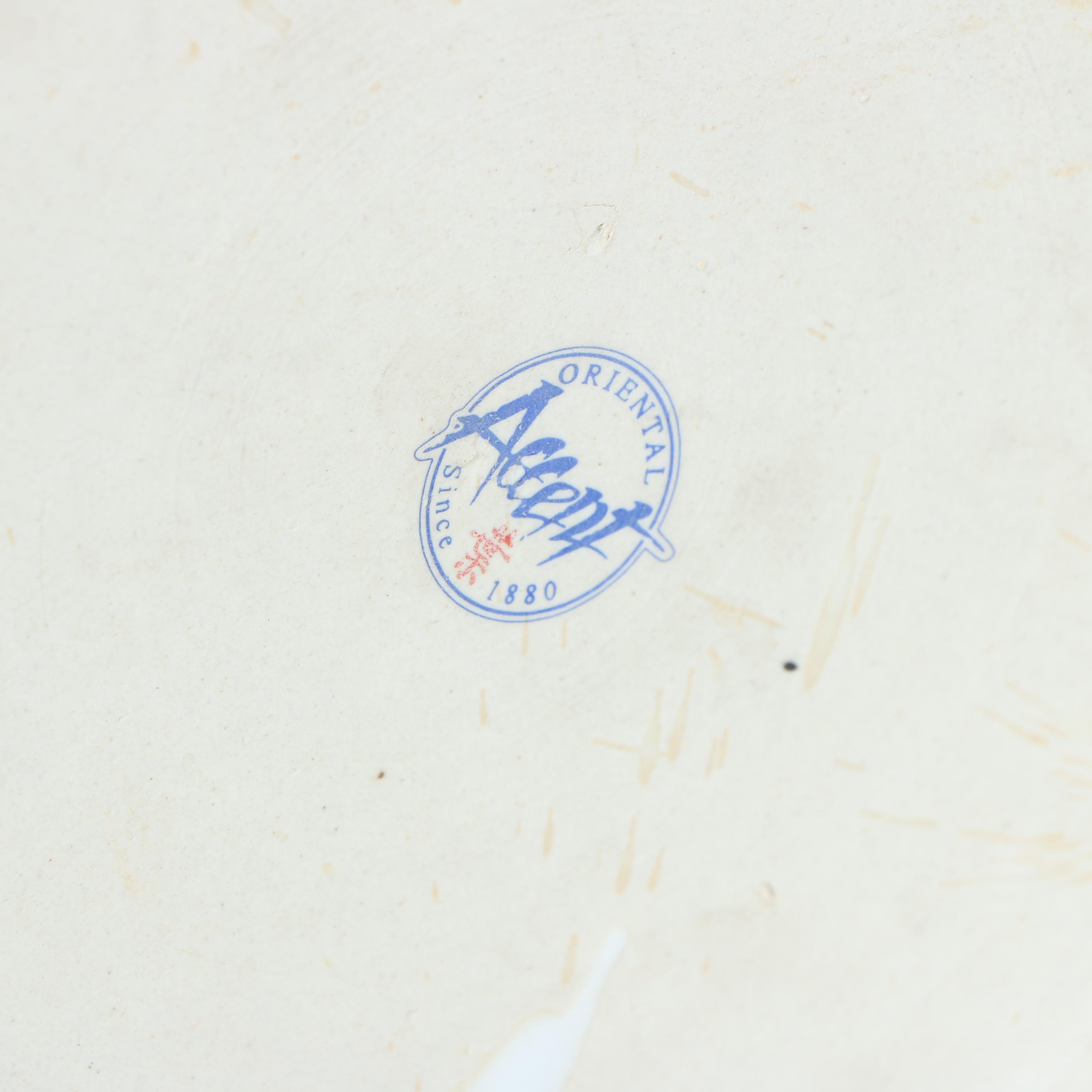 Asian Inspired Porcelain Jardiniere and Stands