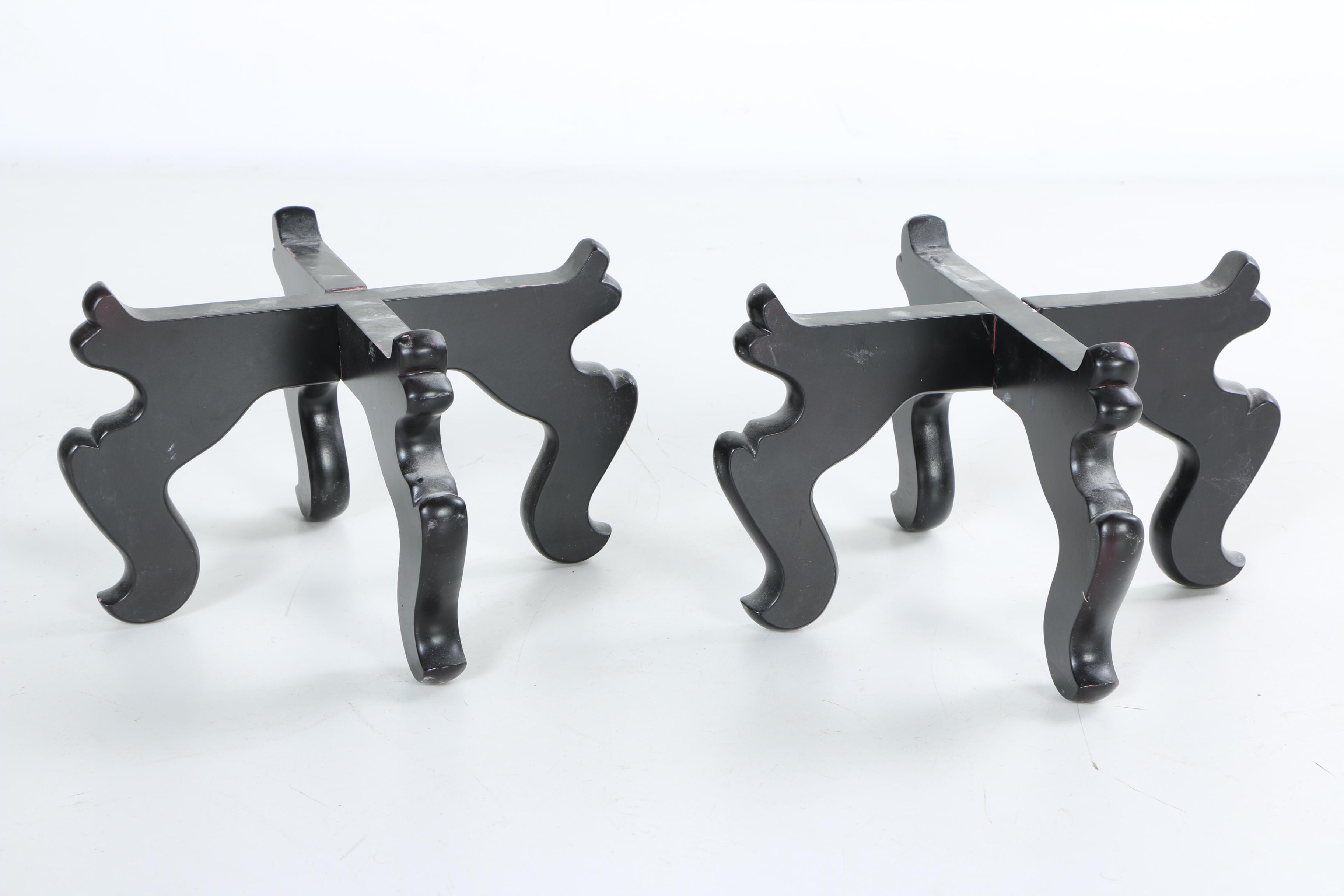 Asian Inspired Porcelain Jardiniere and Stands