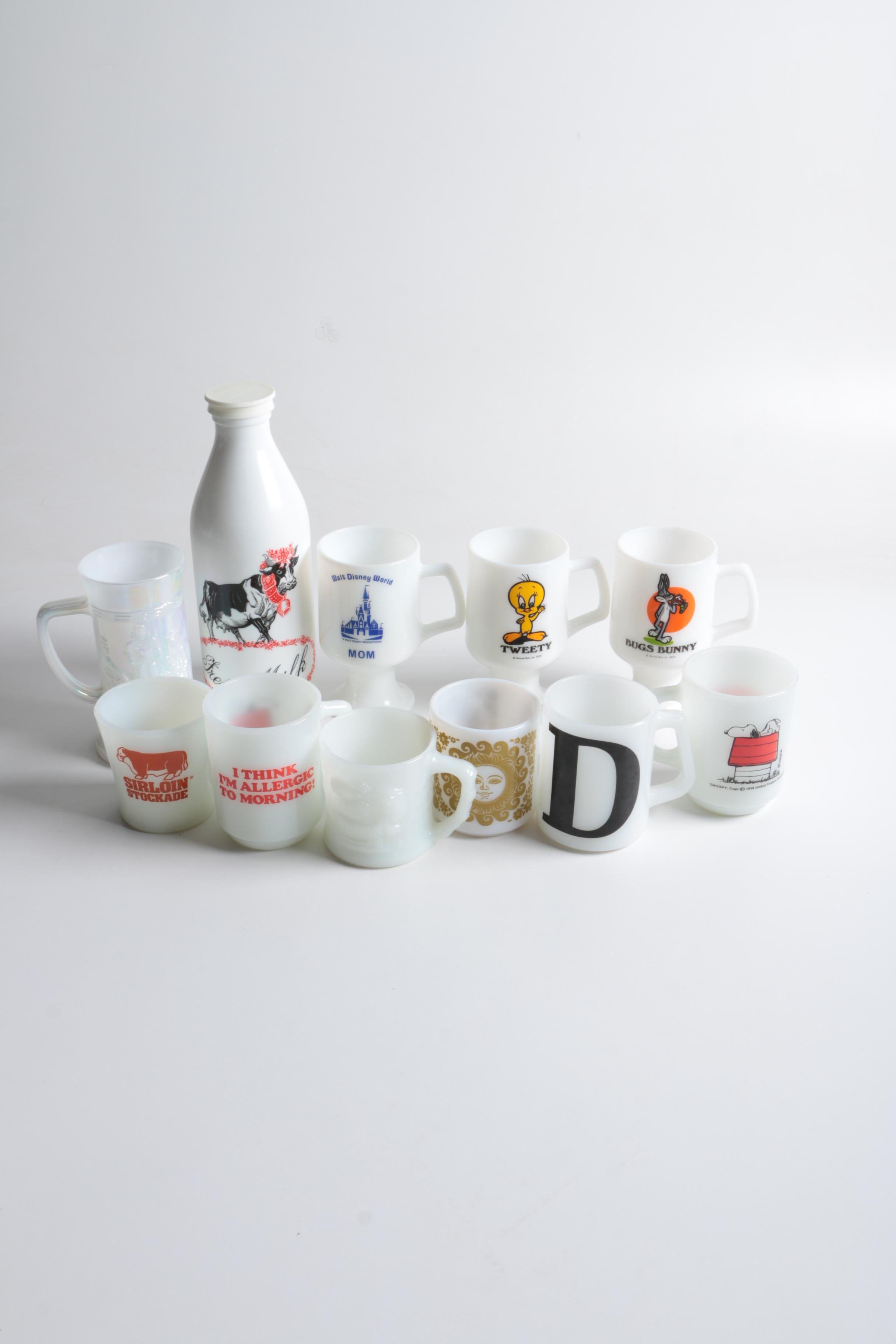 Vintage Milk Glass Mugs and Milk Jug