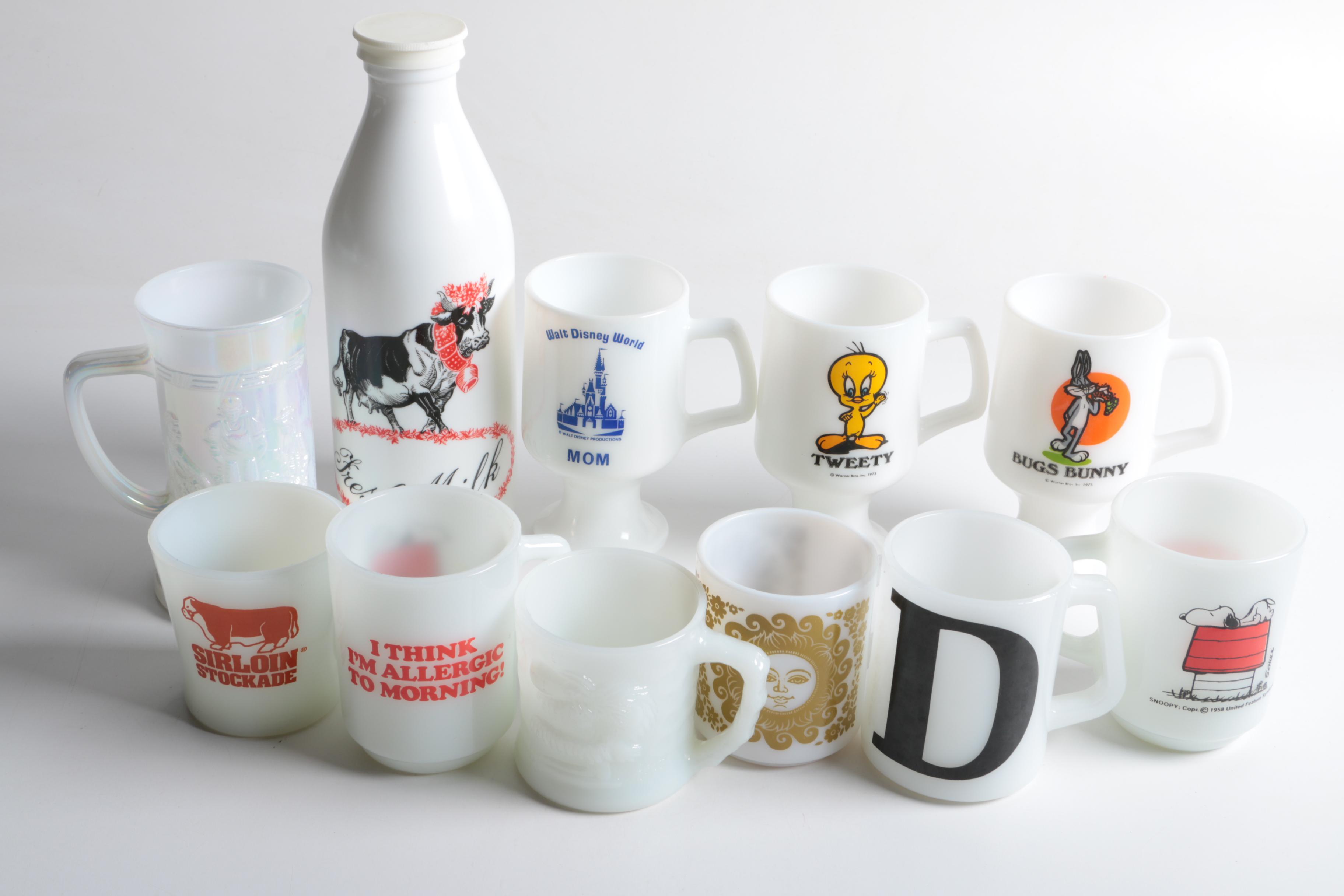 Vintage Milk Glass Mugs and Milk Jug