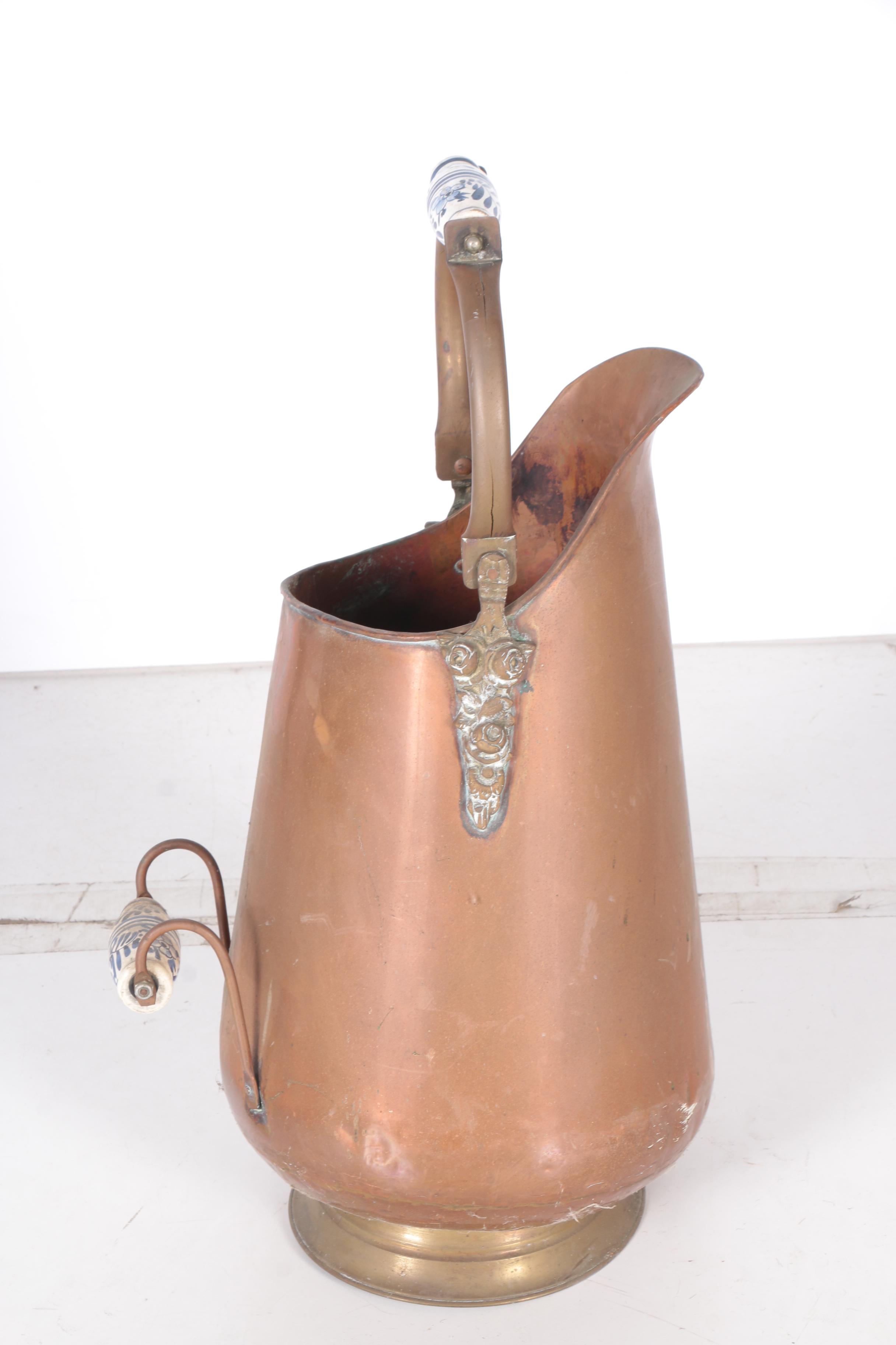 Copper Coal Pitcher with Ceramic Handle