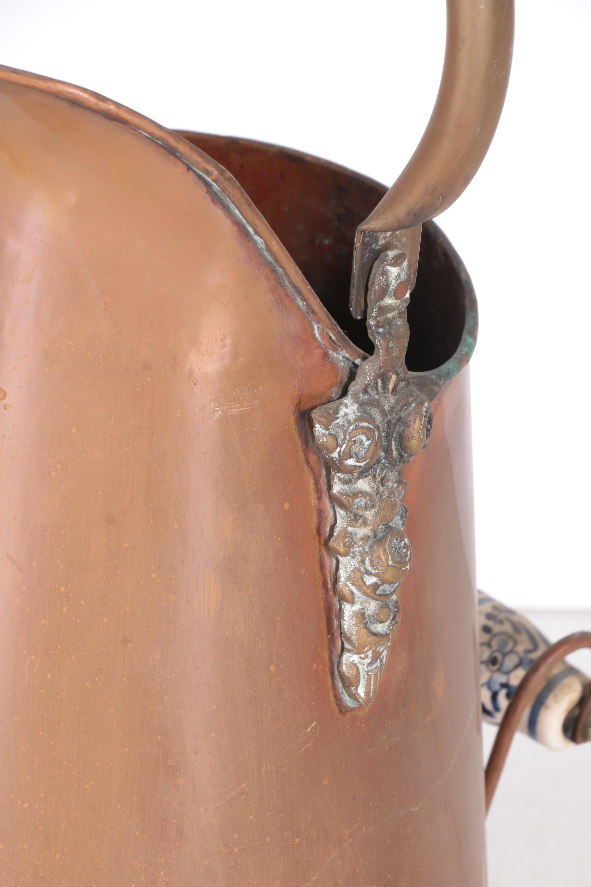 Copper Coal Pitcher with Ceramic Handle