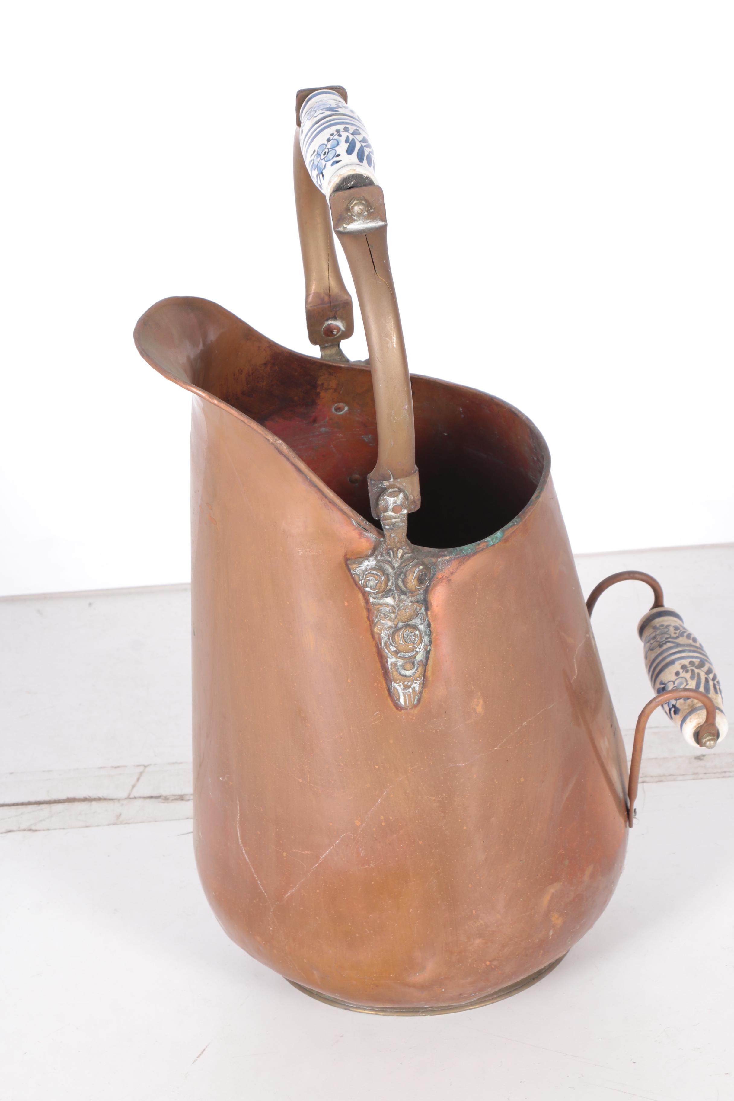 Copper Coal Pitcher with Ceramic Handle